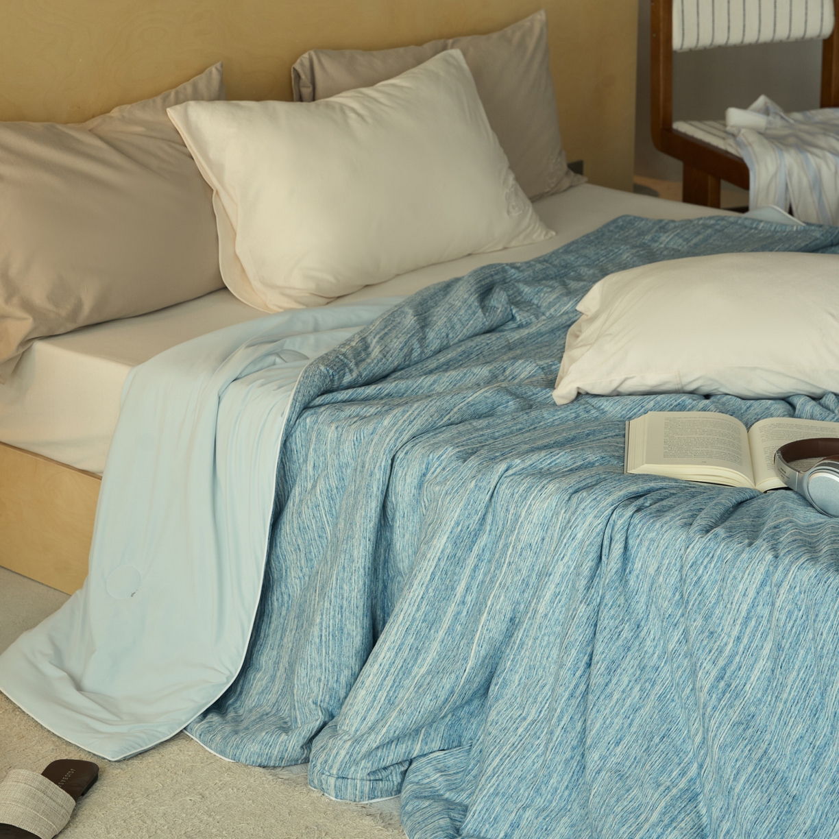 华超针织 2026新款全棉针织拼锦氨凉感夏被空调被夏凉被 纯棉拼凉感 段彩雾兰