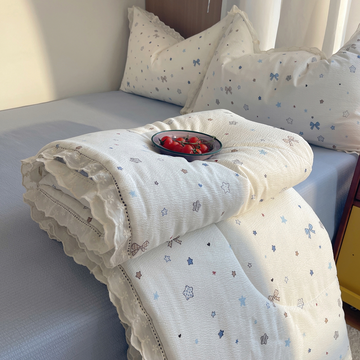 梵克保罗 2026春夏新款全棉纯棉花边皱皱纱单夏被夏凉被空调被夏被四件套 云星结