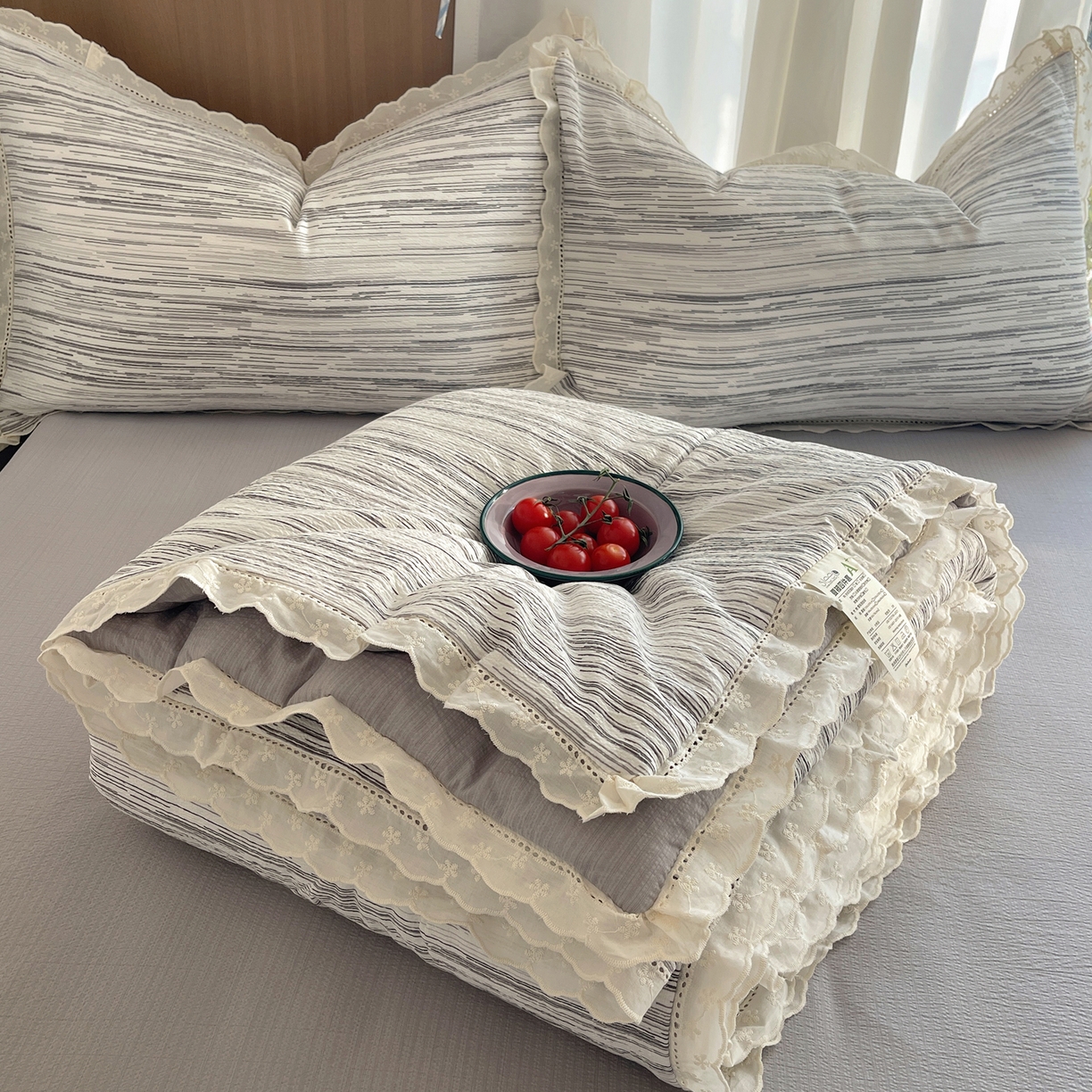 91家纺网 家纺一手货源 找家纺 （总）梵克保罗 2026春夏新款全棉纯棉花边皱皱纱单夏被夏凉被空调被夏被四件套