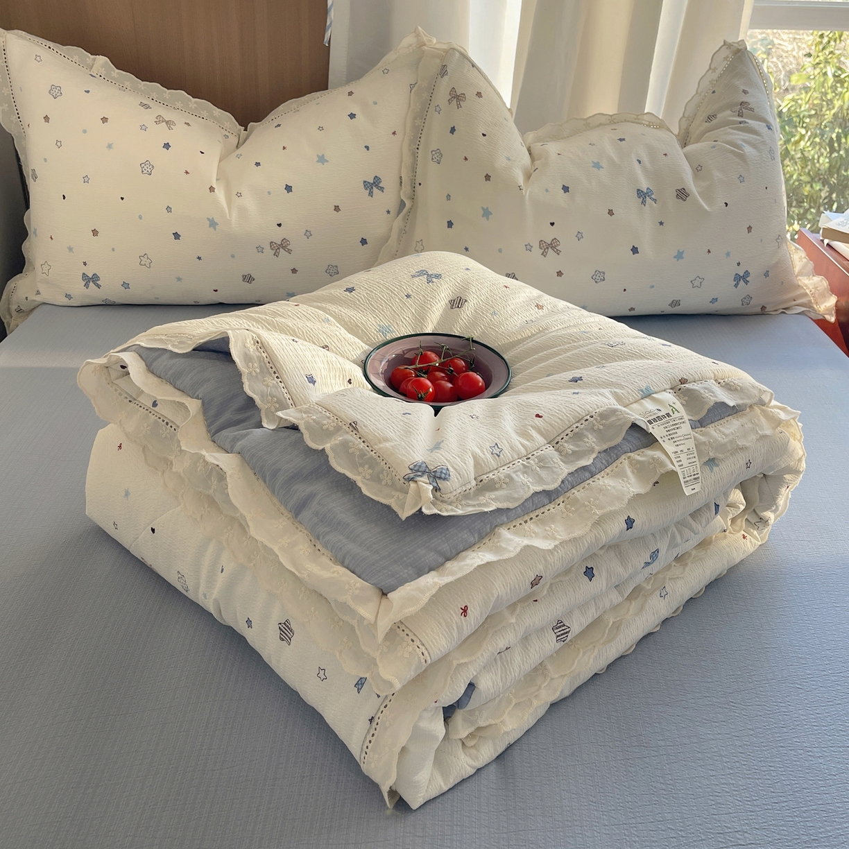 91家纺网 家纺一手货源 找家纺 （总）梵克保罗 2026春夏新款全棉纯棉花边皱皱纱单夏被夏凉被空调被夏被四件套