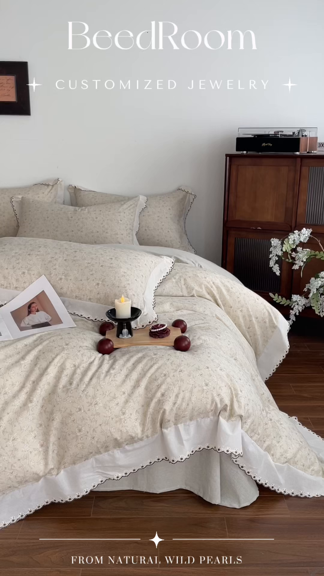 91家纺网 家纺一手货源 找家纺 慕晨 2026新款天丝莱赛尔棉麻数码印色织花边被套四件套高级田园美式直播热款 归宁