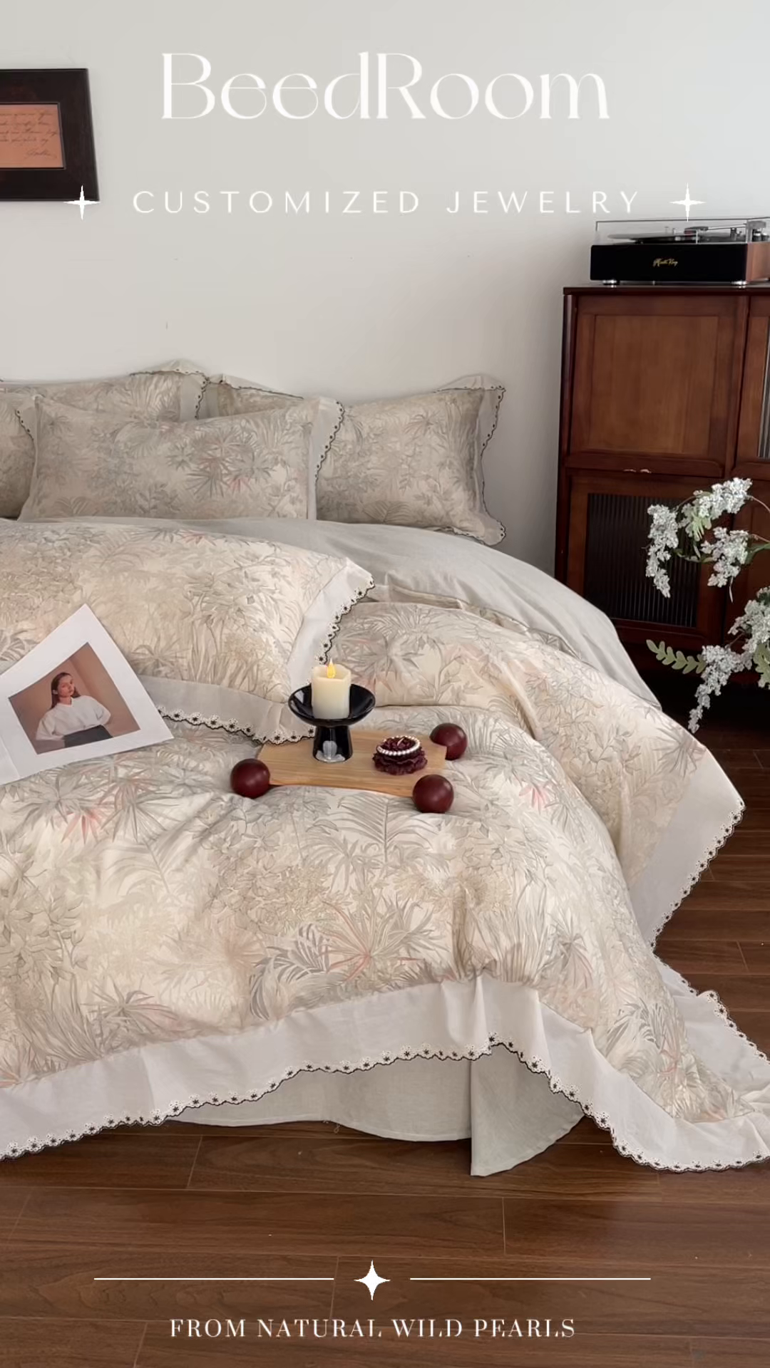 91家纺网 家纺一手货源 找家纺 慕晨 2026新款天丝莱赛尔棉麻数码印色织花边被套四件套高级田园美式直播热款 禾风