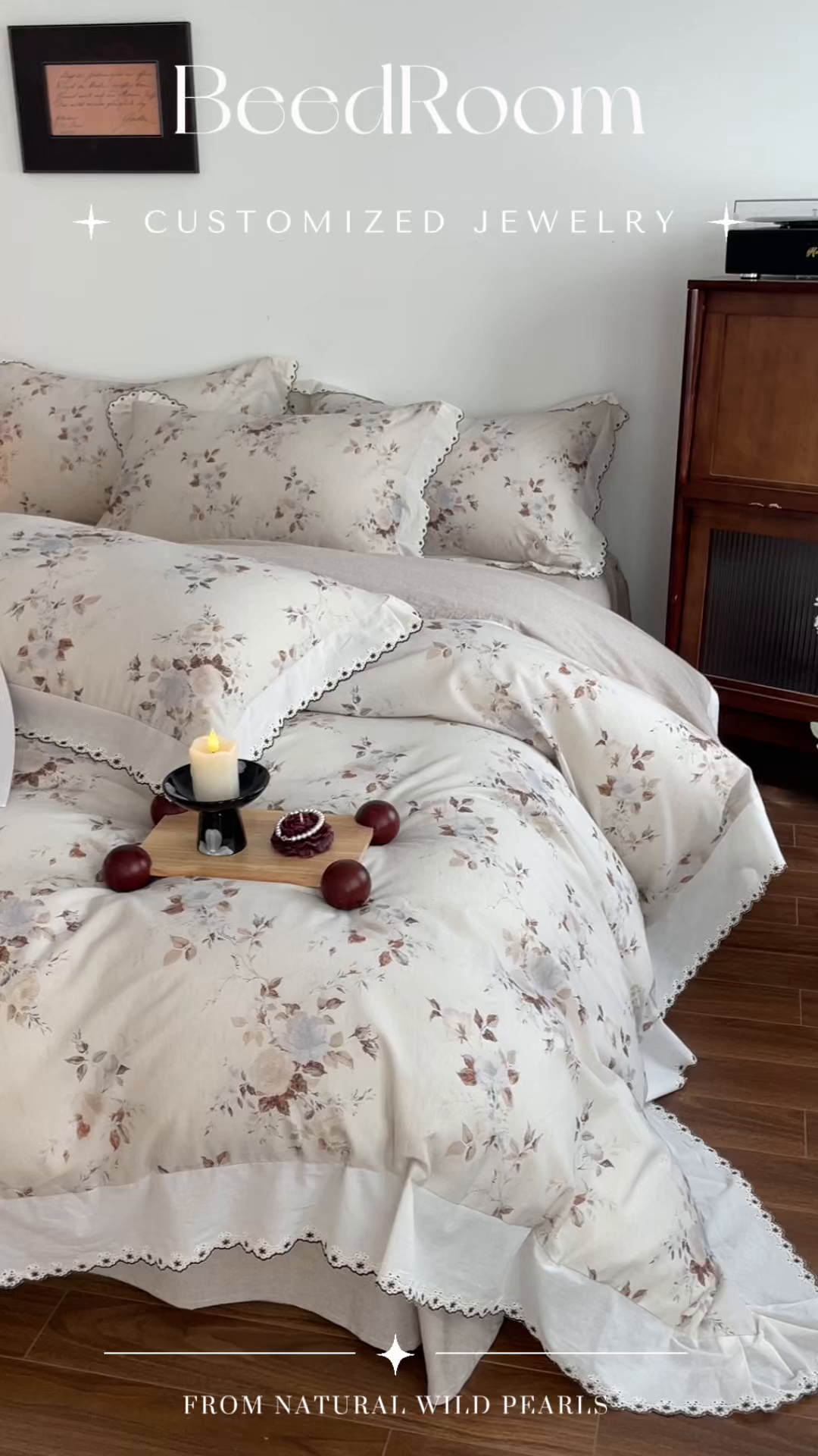 91家纺网 家纺一手货源 找家纺 慕晨 2026新款天丝莱赛尔棉麻数码印色织花边被套四件套高级田园美式直播热款 浅棠