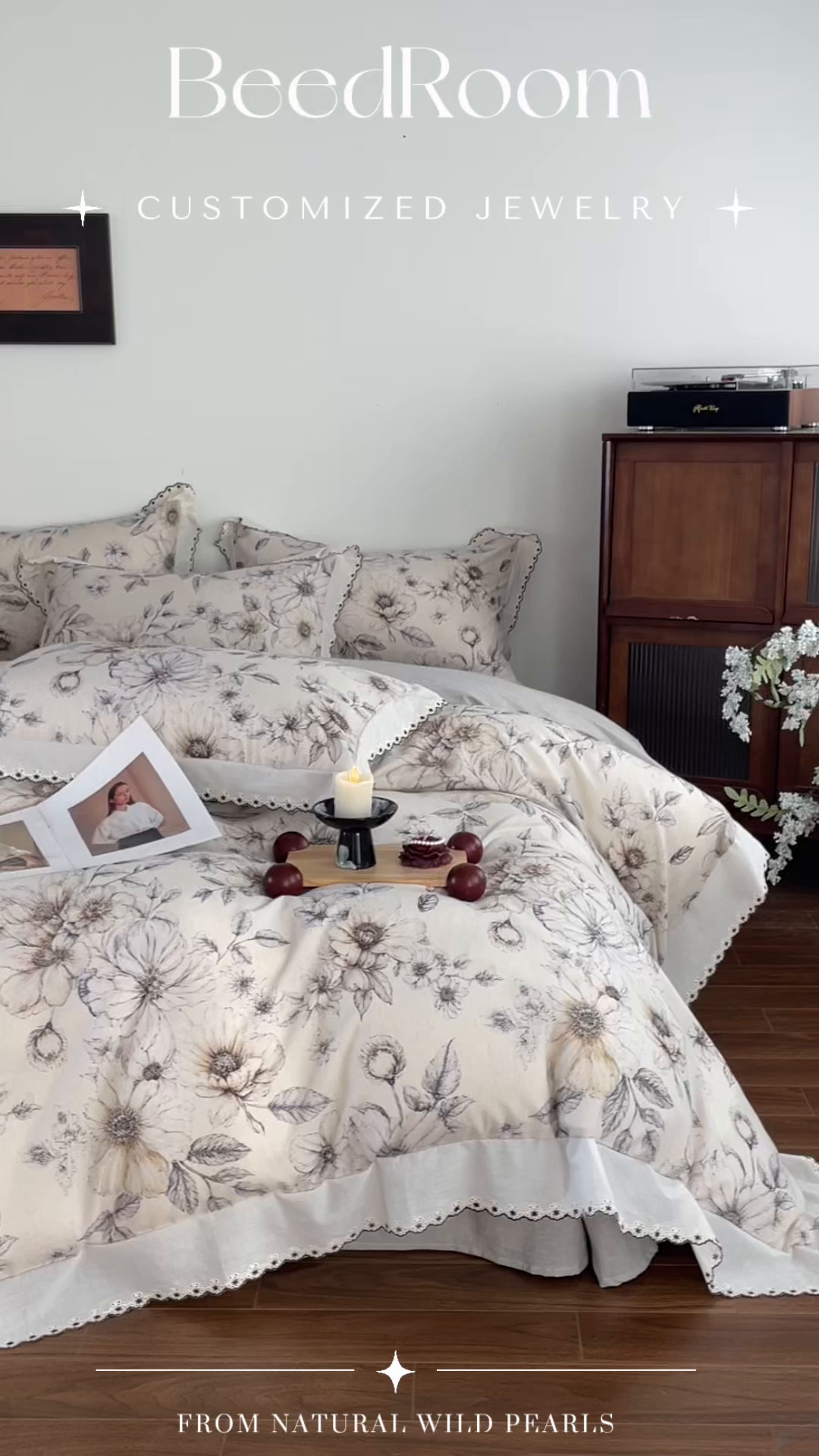 91家纺网 家纺一手货源 找家纺 慕晨 2026新款天丝莱赛尔棉麻数码印色织花边被套四件套高级田园美式直播热款 清缕