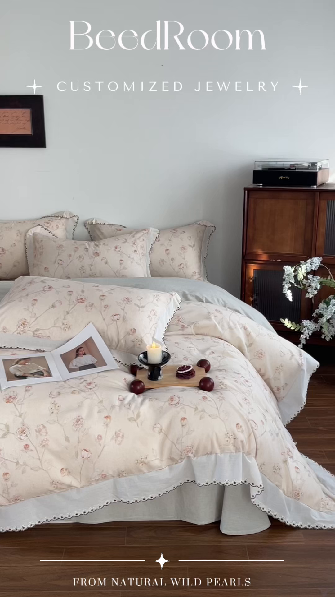 91家纺网 家纺一手货源 找家纺 慕晨 2026新款天丝莱赛尔棉麻数码印色织花边被套四件套高级田园美式直播热款 素偶