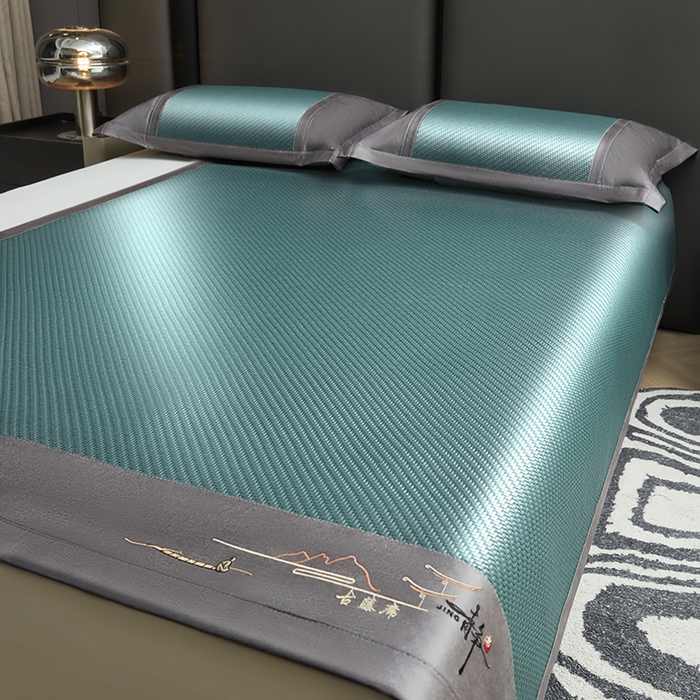 91家纺网 家纺一手货源 找家纺 （总）卡罗兰 2026新款凉席PE超冷感霸王藤席刺绣床单单件、三件套