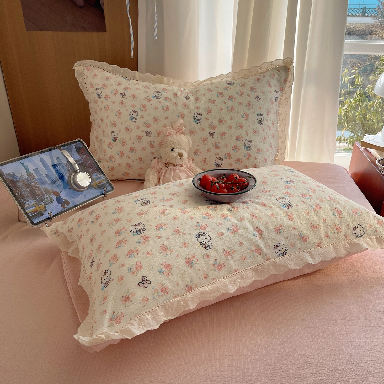 91家纺网 家纺一手货源 找家纺 梵克保罗 2026春夏新款全棉纯棉花边皱皱纱单夏被夏凉被空调被夏被四件套 花样KT