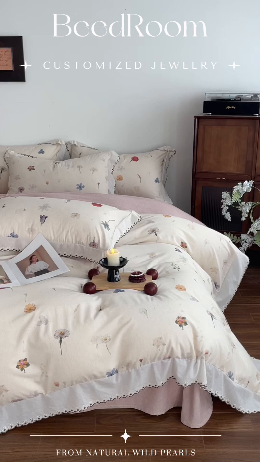 91家纺网 家纺一手货源 找家纺 慕晨 2026新款天丝莱赛尔棉麻数码印色织花边被套四件套高级田园美式直播热款 月汐