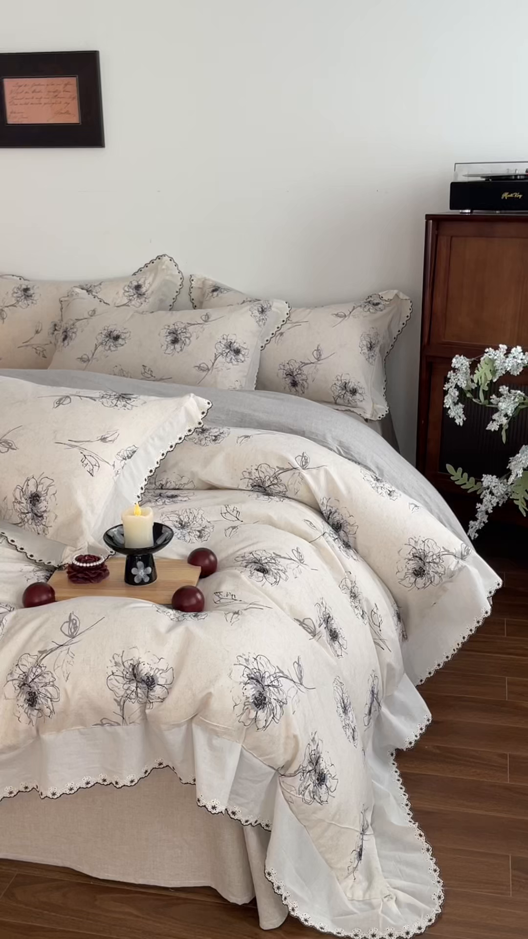 91家纺网 家纺一手货源 找家纺 慕晨 2026新款天丝莱赛尔棉麻数码印色织花边被套四件套高级田园美式直播热款 云堇