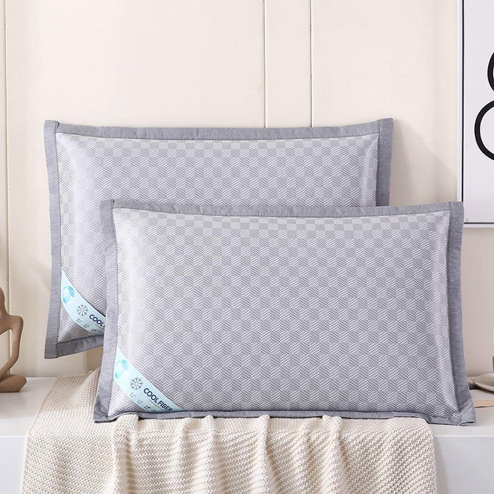 小牛席业 2026新款棋盘格冰丝夏凉枕套凉席藤席冰藤席冰丝席草席竹席枕套 灰色