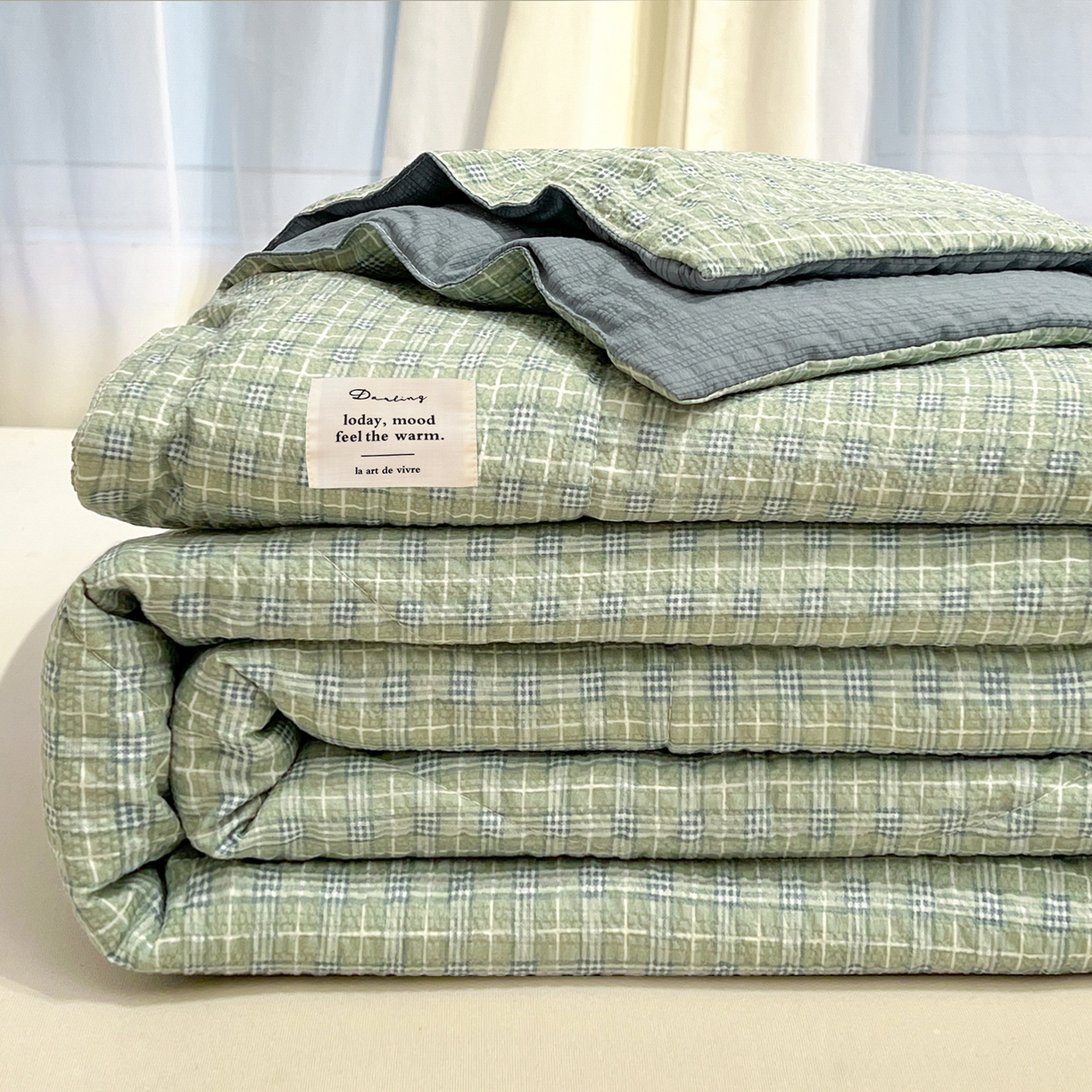 老帅的工厂店 2026新款无印风泡芙棉大豆夏被 青柠气泡
