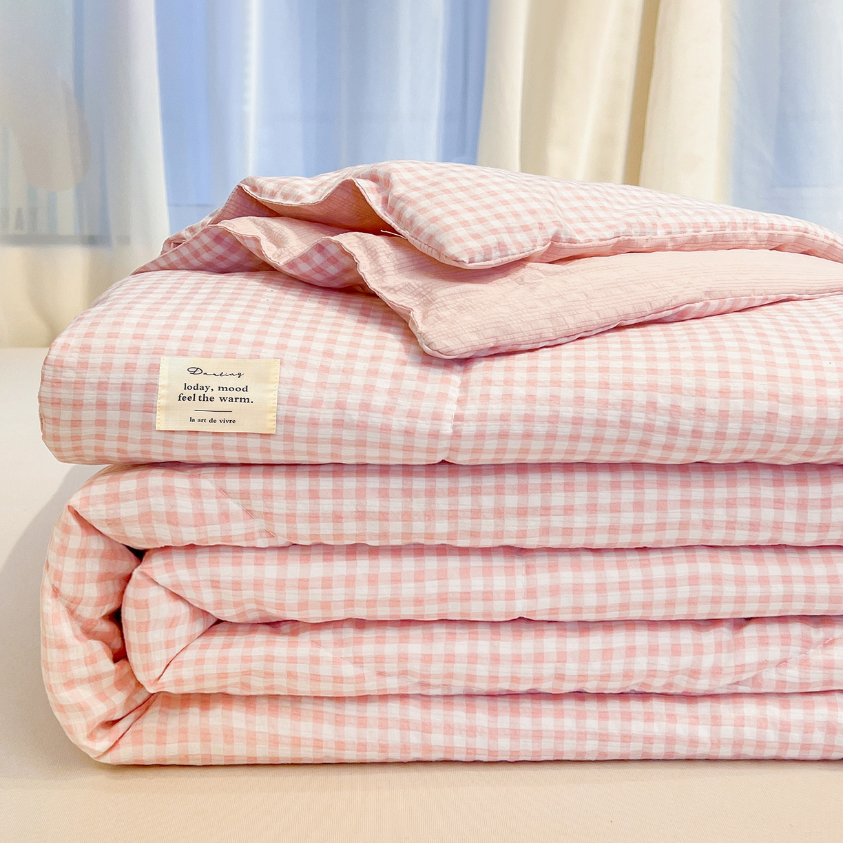 老帅的工厂店 2026新款无印风泡芙棉大豆夏被 桃气小方