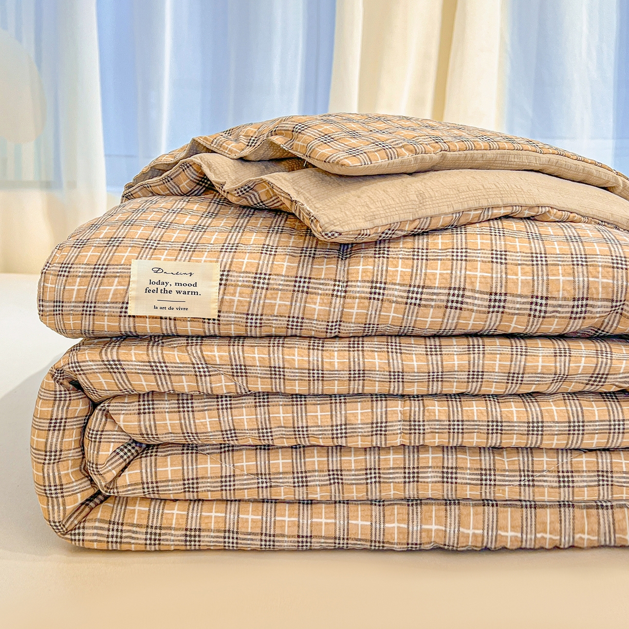 老帅的工厂店 2026新款无印风泡芙棉大豆夏被 焦糖布朗
