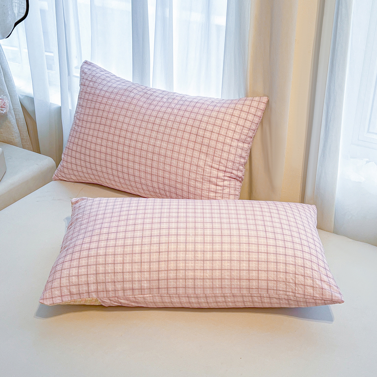 91家纺网 家纺一手货源 找家纺 老帅的工厂店 2026新款无印风泡芙棉大豆夏被 芋泥小格