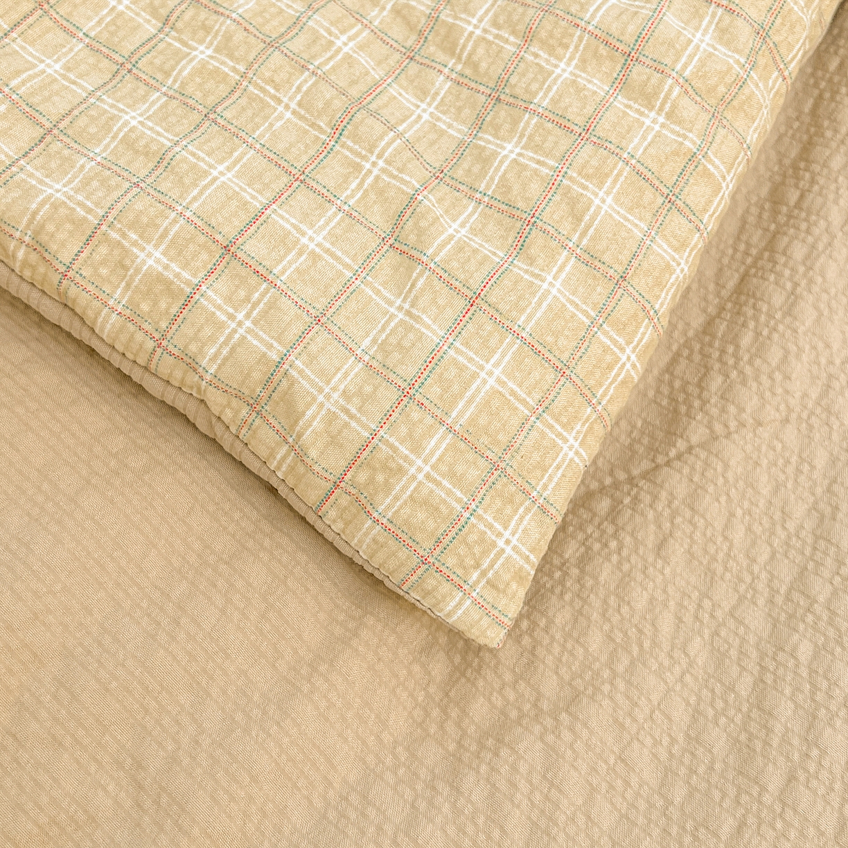 91家纺网 家纺一手货源 找家纺 老帅的工厂店 2026新款无印风泡芙棉大豆夏被 燕麦小格