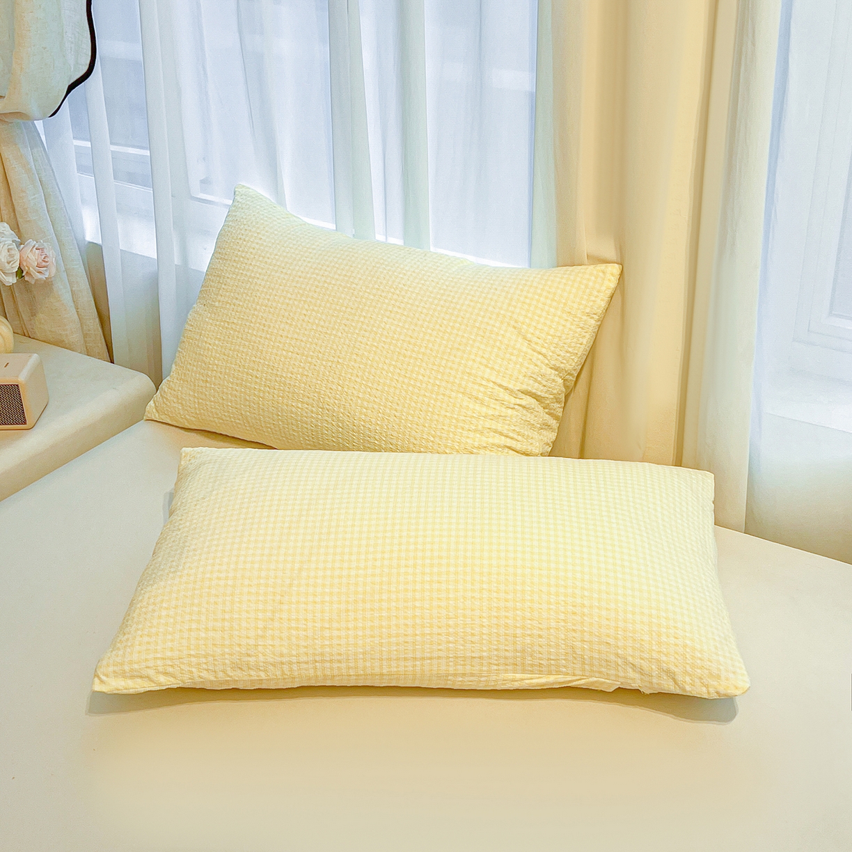 91家纺网 家纺一手货源 找家纺 老帅的工厂店 2026新款无印风泡芙棉大豆夏被 奶油小方