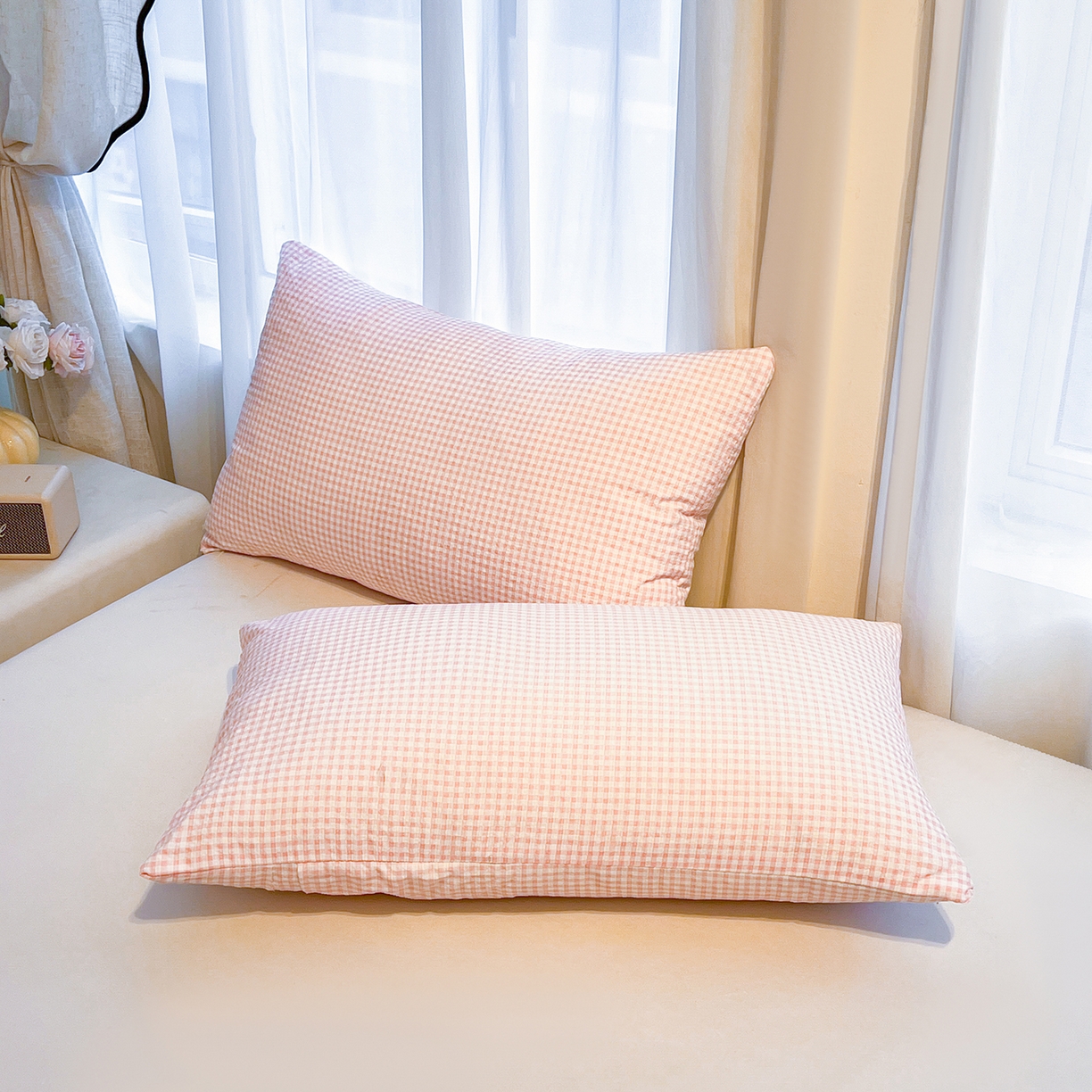 91家纺网 家纺一手货源 找家纺 老帅的工厂店 2026新款无印风泡芙棉大豆夏被 桃气小方