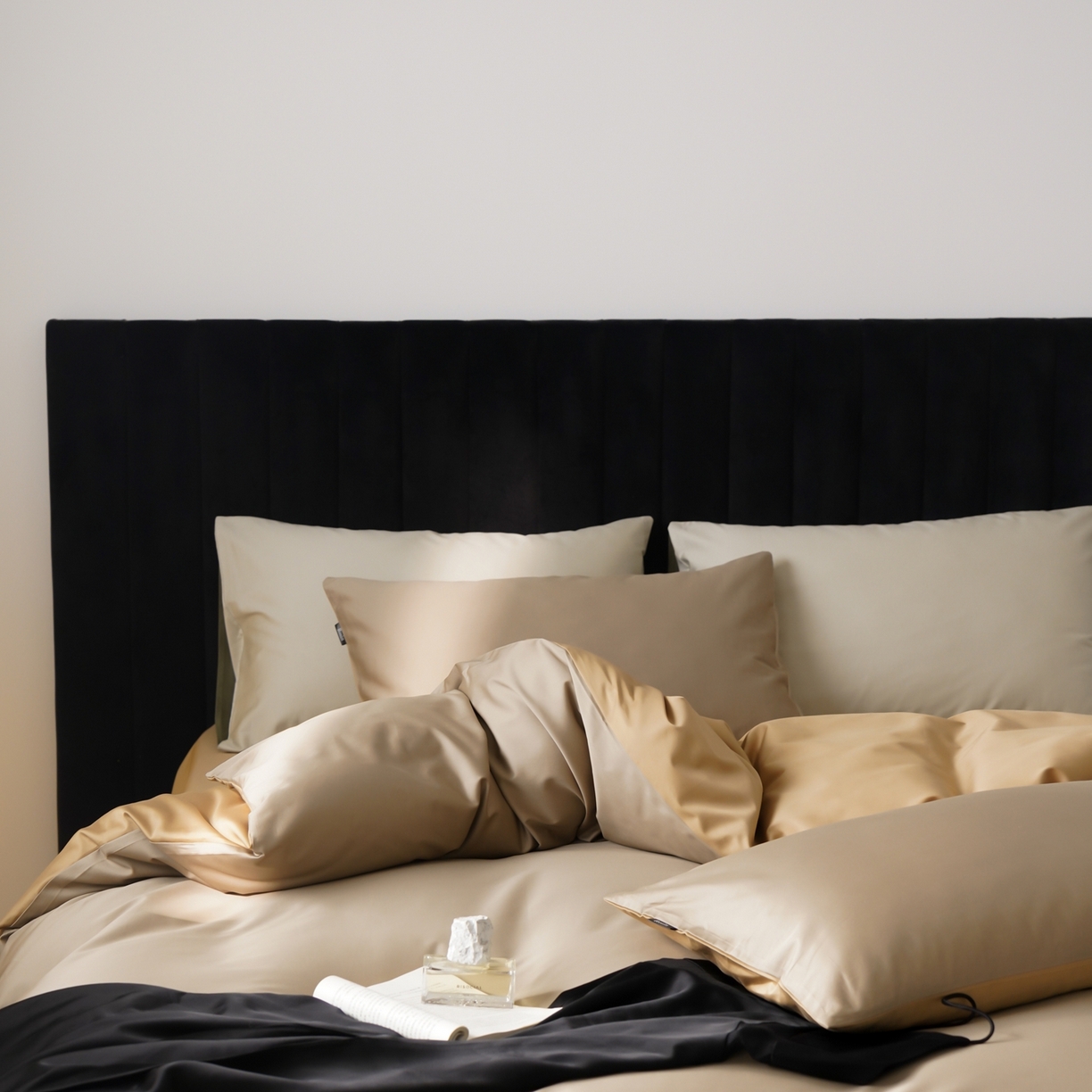 91家纺网 家纺一手货源 找家纺 玉宇阁家居 2026春夏新款50S双股全棉纯棉贡缎拼色四件套 春曦暖茶