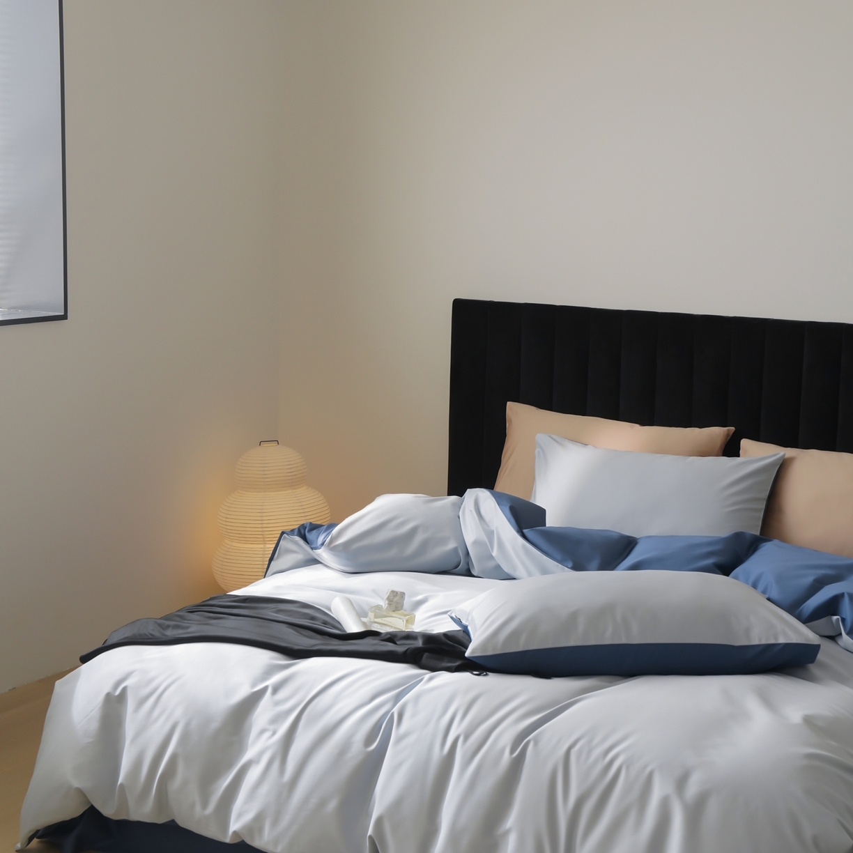 91家纺网 家纺一手货源 找家纺 玉宇阁家居 2026春夏新款50S双股全棉纯棉贡缎拼色四件套 锡兰星海