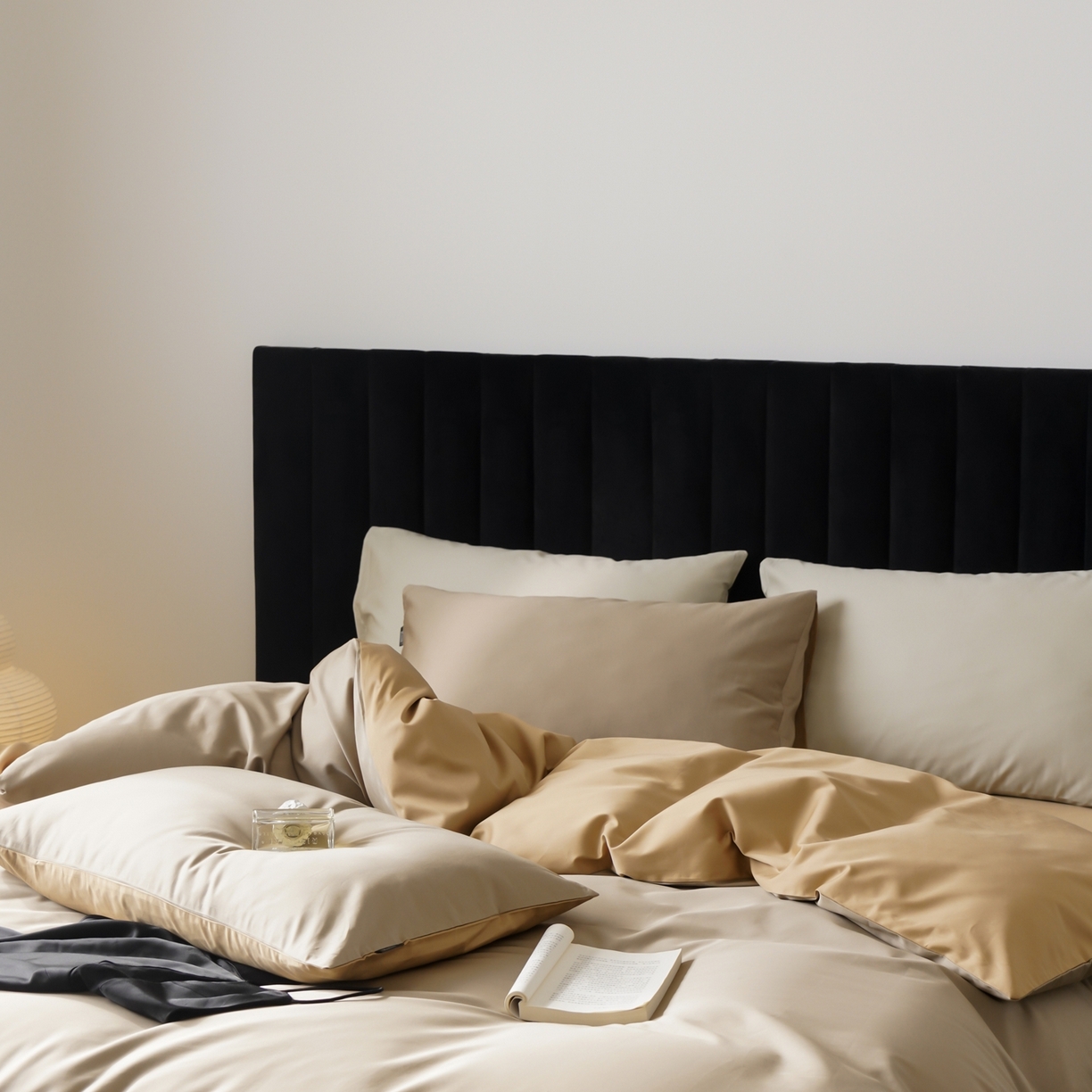 91家纺网 家纺一手货源 找家纺 玉宇阁家居 2026春夏新款50S双股全棉纯棉贡缎拼色四件套 春曦暖茶