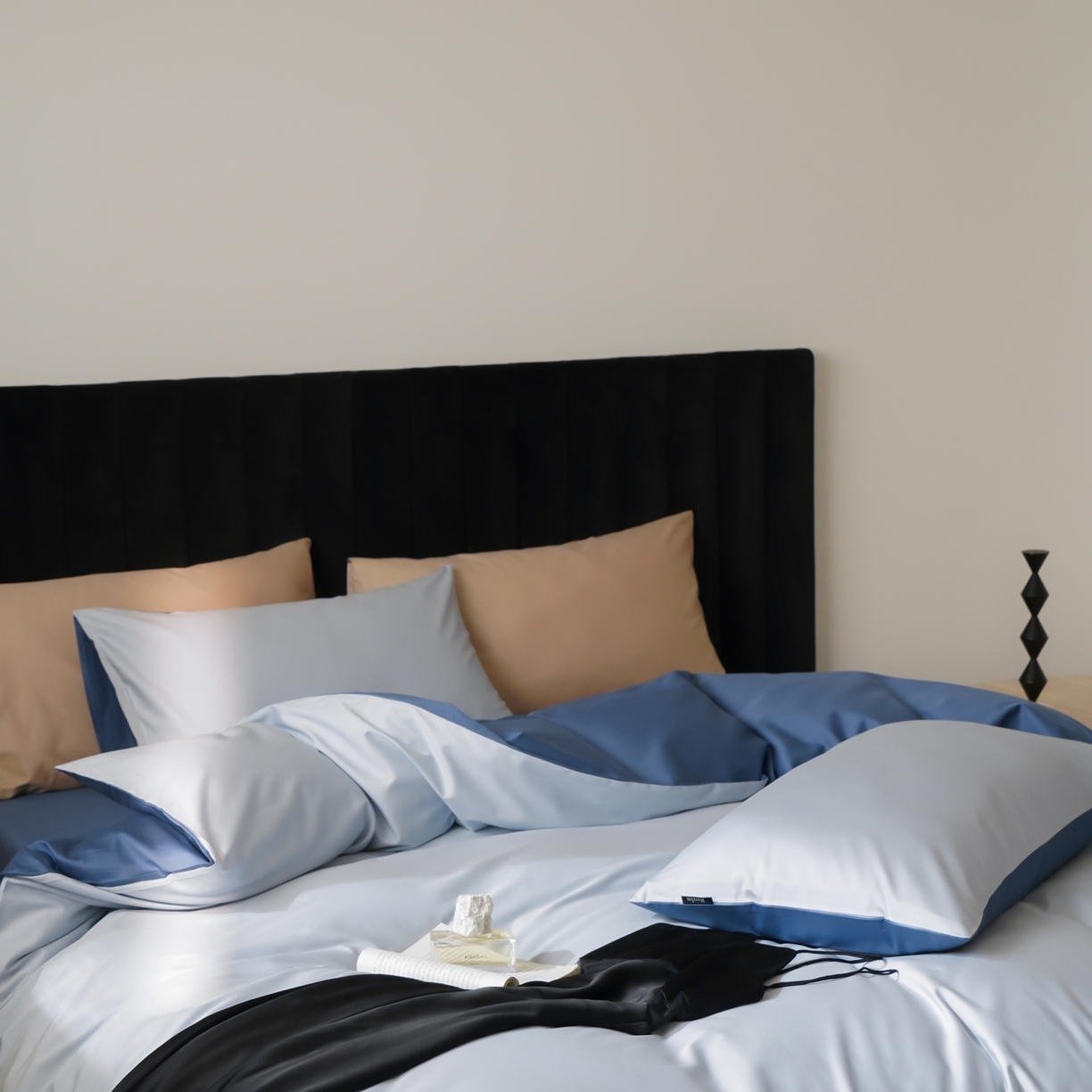 91家纺网 家纺一手货源 找家纺 玉宇阁家居 2026春夏新款50S双股全棉纯棉贡缎拼色四件套 锡兰星海