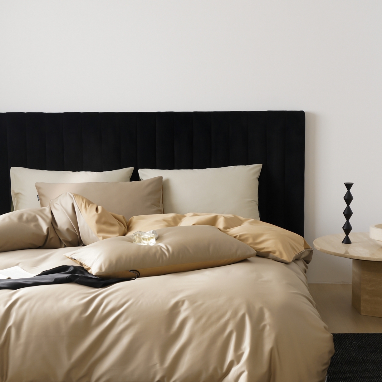 91家纺网 家纺一手货源 找家纺 玉宇阁家居 2026春夏新款50S双股全棉纯棉贡缎拼色四件套 春曦暖茶