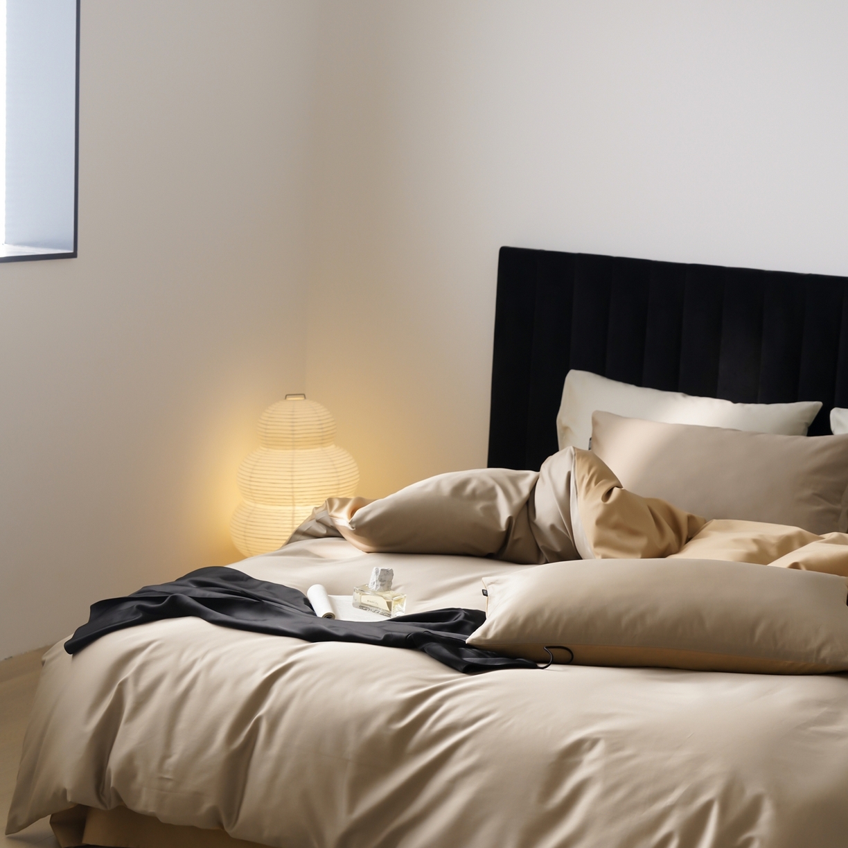 91家纺网 家纺一手货源 找家纺 玉宇阁家居 2026春夏新款50S双股全棉纯棉贡缎拼色四件套 春曦暖茶