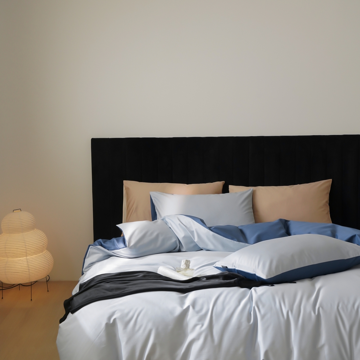 91家纺网 家纺一手货源 找家纺 玉宇阁家居 2026春夏新款50S双股全棉纯棉贡缎拼色四件套 锡兰星海