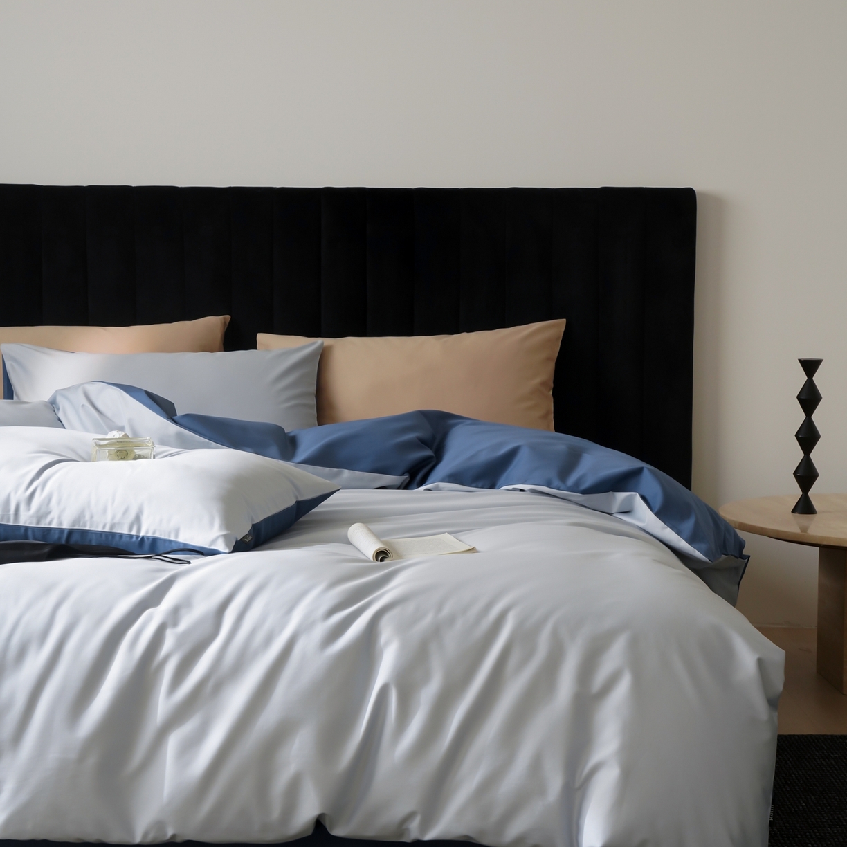 玉宇阁家居 2026春夏新款50S双股全棉纯棉贡缎拼色四件套 锡兰星海