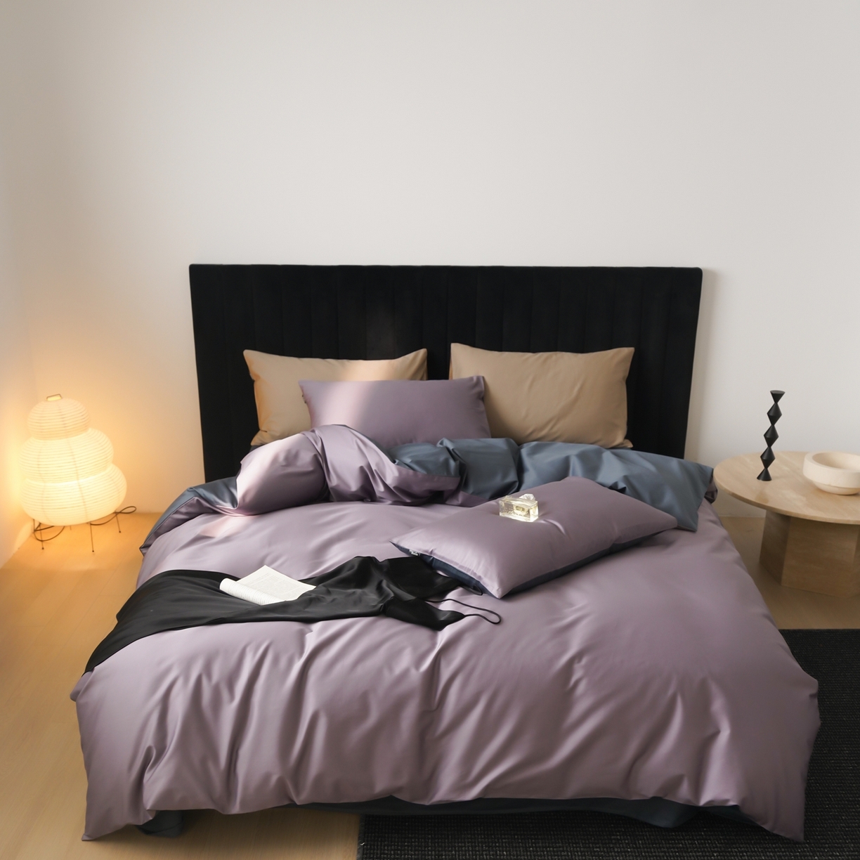 玉宇阁家居 2026春夏新款50S双股全棉纯棉贡缎拼色四件套 暗夜星河