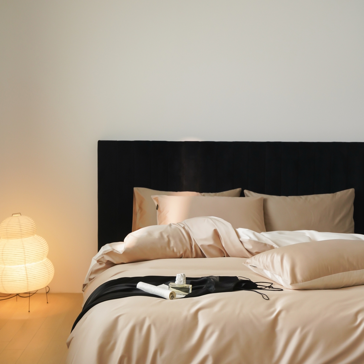 91家纺网 家纺一手货源 找家纺 玉宇阁家居 2026春夏新款50S双股全棉纯棉贡缎拼色四件套 晨曦浅玉