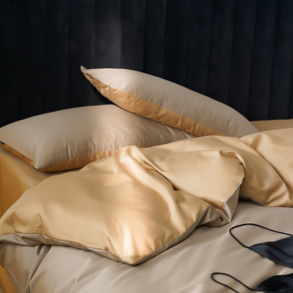 91家纺网 家纺一手货源 找家纺 玉宇阁家居 2026春夏新款50S双股全棉纯棉贡缎拼色四件套 春曦暖茶