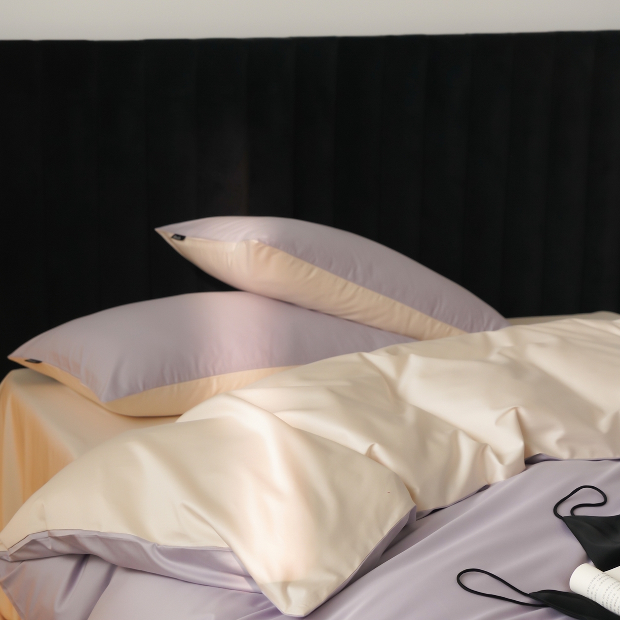 91家纺网 家纺一手货源 找家纺 玉宇阁家居 2026春夏新款50S双股全棉纯棉贡缎拼色四件套 珍珠紫玉