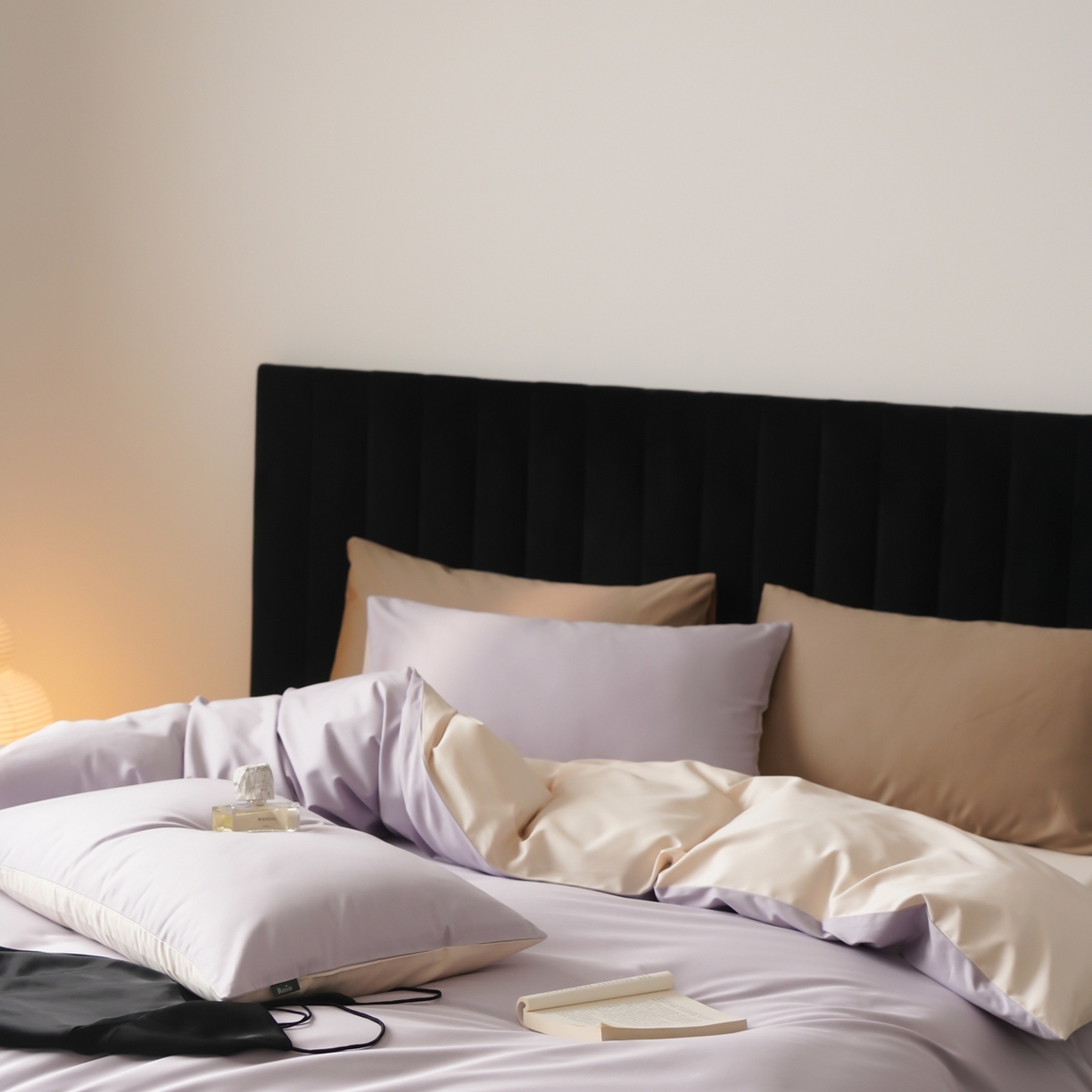 91家纺网 家纺一手货源 找家纺 玉宇阁家居 2026春夏新款50S双股全棉纯棉贡缎拼色四件套 珍珠紫玉