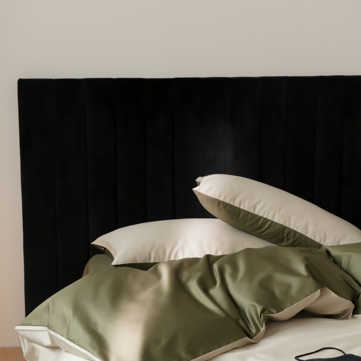 91家纺网 家纺一手货源 找家纺 玉宇阁家居 2026春夏新款50S双股全棉纯棉贡缎拼色四件套 苔原新绿