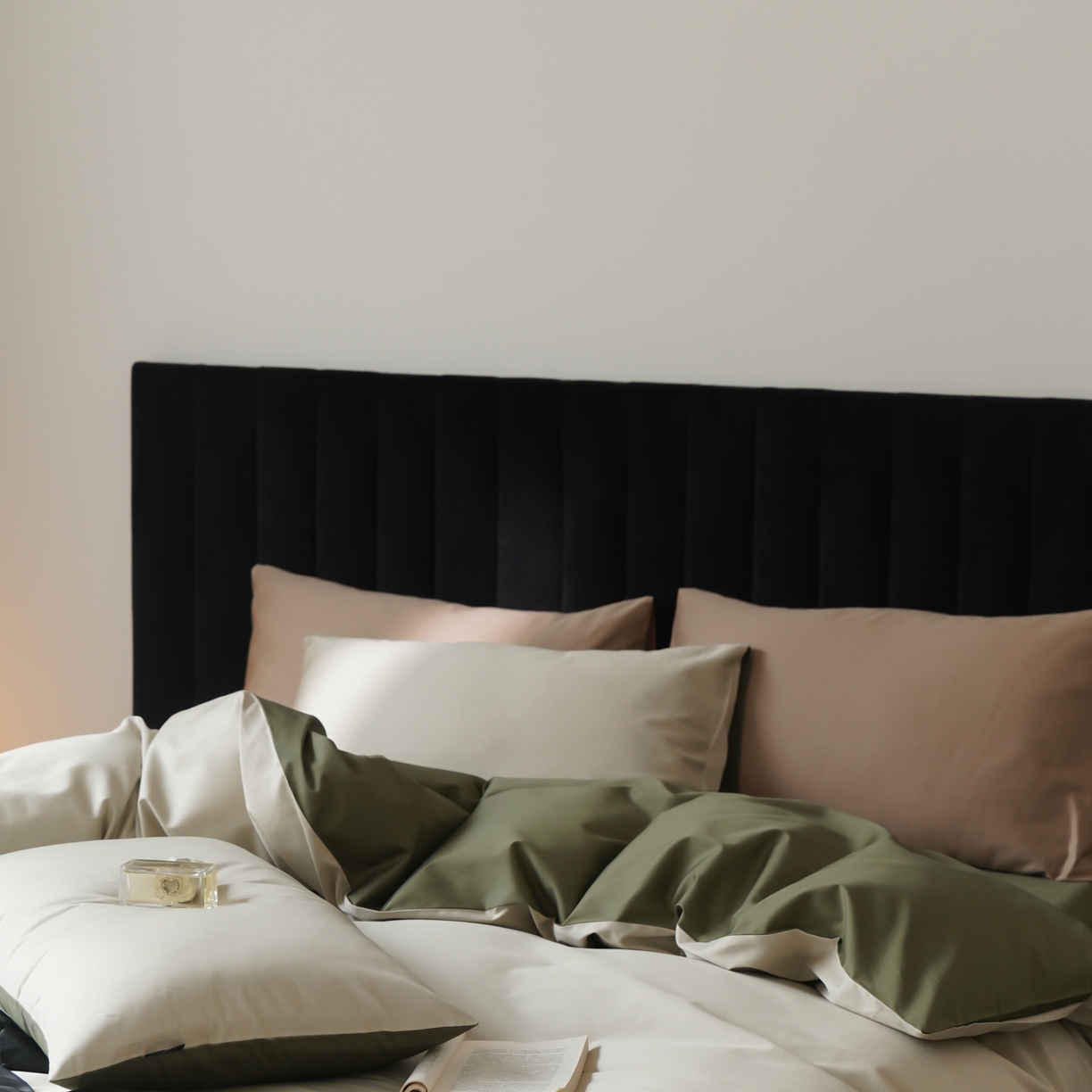 91家纺网 家纺一手货源 找家纺 玉宇阁家居 2026春夏新款50S双股全棉纯棉贡缎拼色四件套 苔原新绿