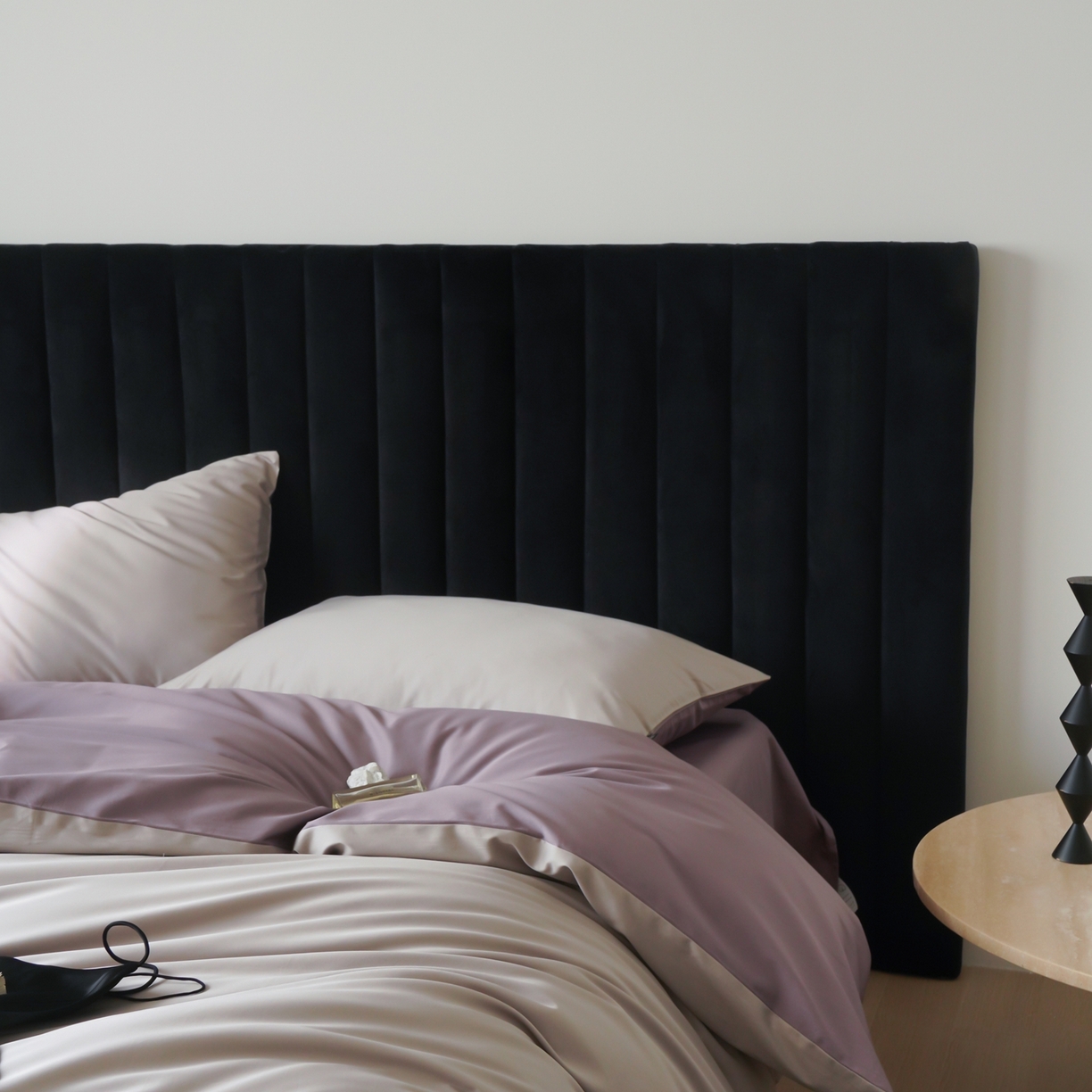 91家纺网 家纺一手货源 找家纺 玉宇阁家居 2026春夏新款50S双股全棉纯棉贡缎拼色四件套 空气灰紫