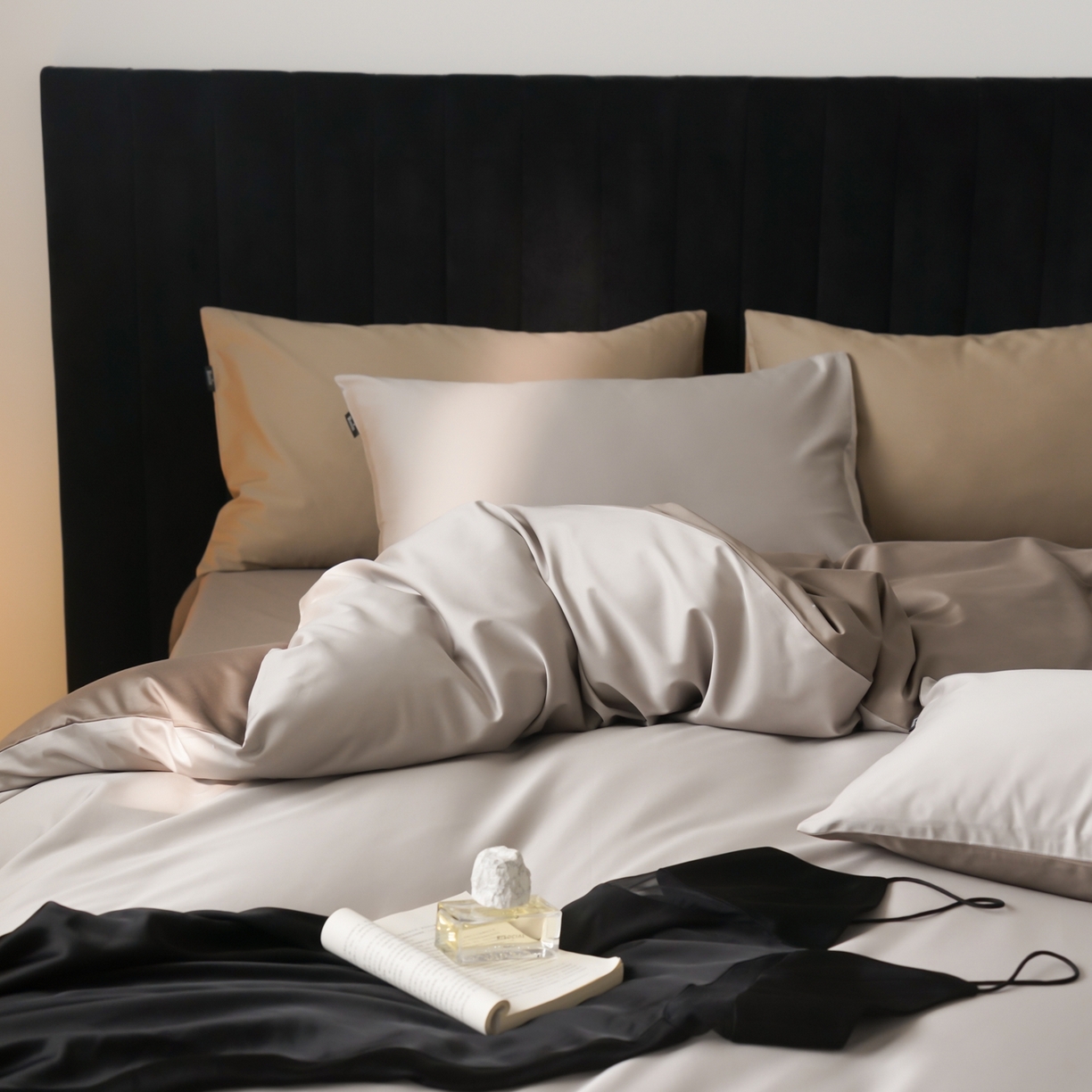 91家纺网 家纺一手货源 找家纺 玉宇阁家居 2026春夏新款50S双股全棉纯棉贡缎拼色四件套 春和日棕