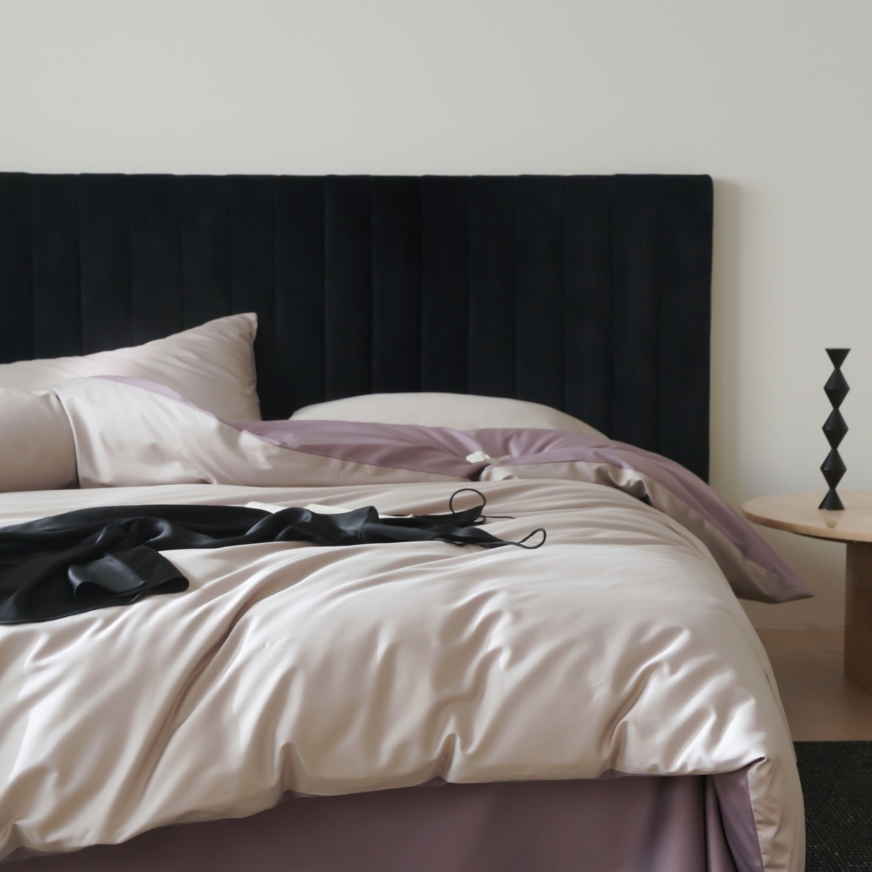 91家纺网 家纺一手货源 找家纺 玉宇阁家居 2026春夏新款50S双股全棉纯棉贡缎拼色四件套 空气灰紫