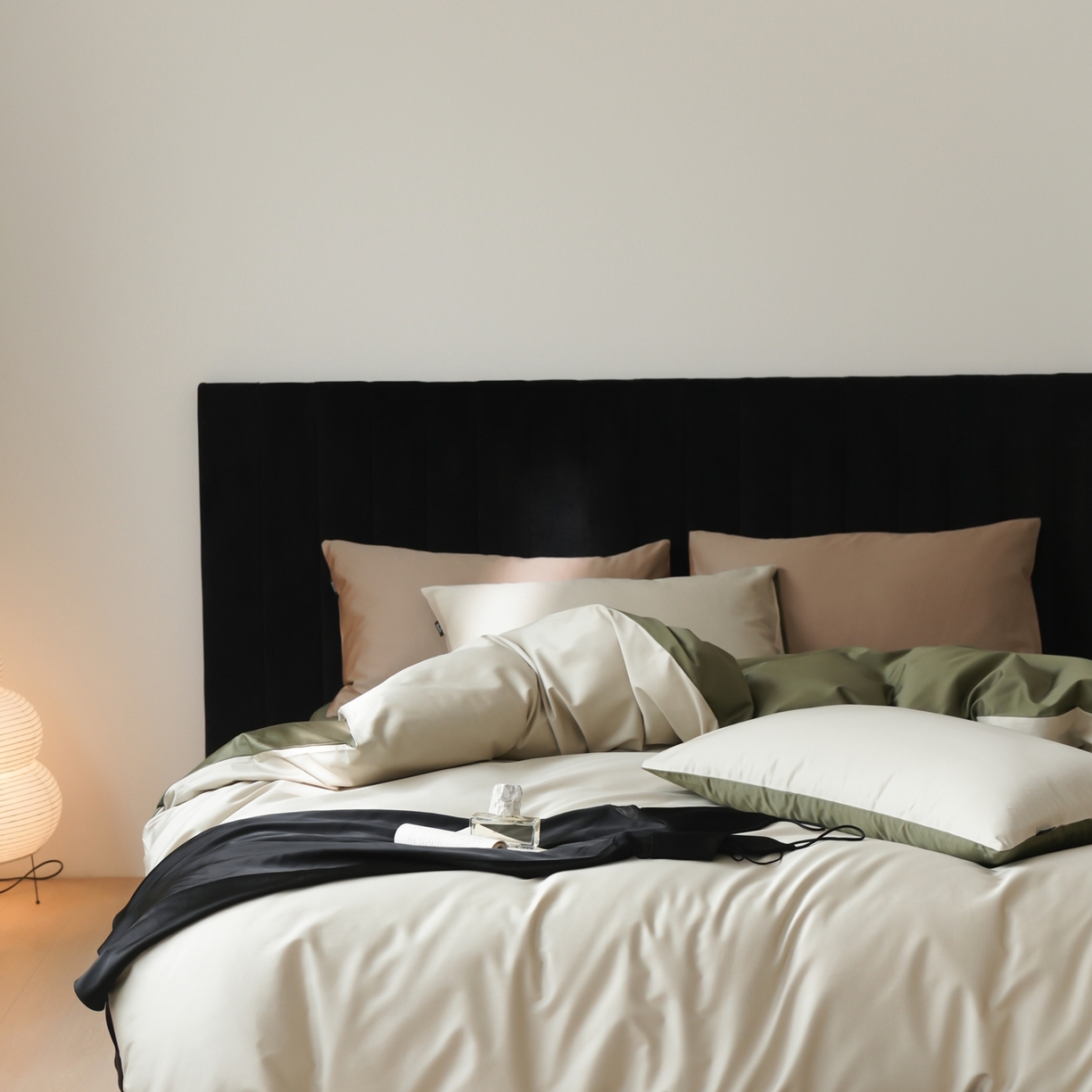 91家纺网 家纺一手货源 找家纺 玉宇阁家居 2026春夏新款50S双股全棉纯棉贡缎拼色四件套 苔原新绿