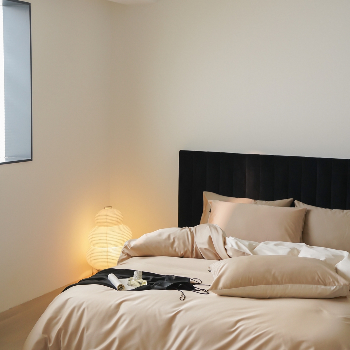 91家纺网 家纺一手货源 找家纺 玉宇阁家居 2026春夏新款50S双股全棉纯棉贡缎拼色四件套 晨曦浅玉