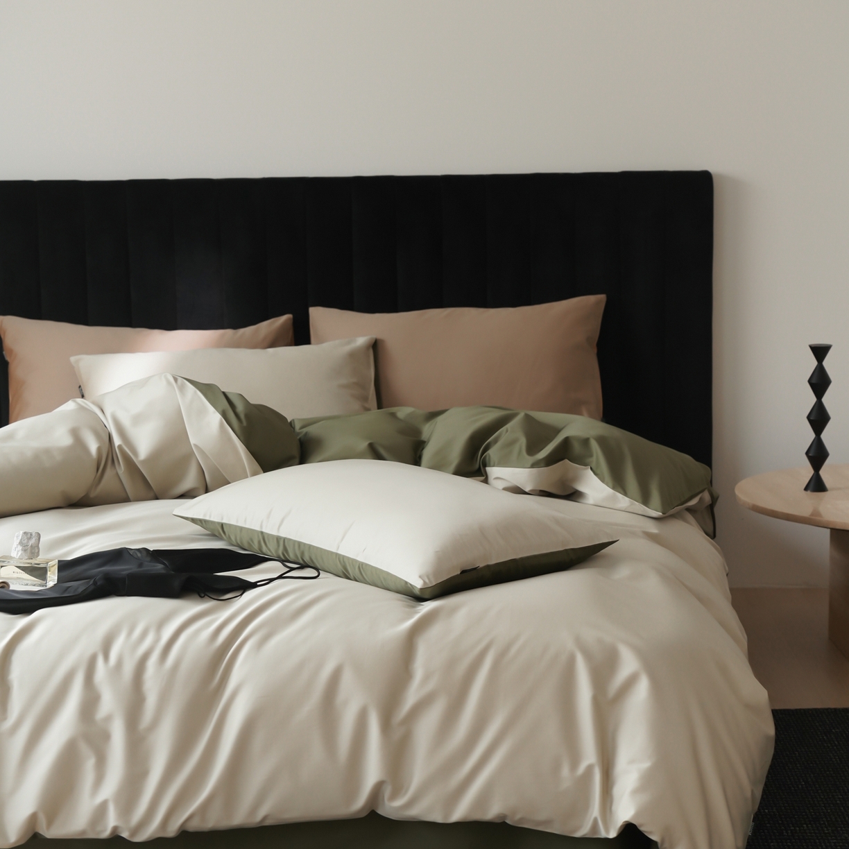 91家纺网 家纺一手货源 找家纺 玉宇阁家居 2026春夏新款50S双股全棉纯棉贡缎拼色四件套 苔原新绿