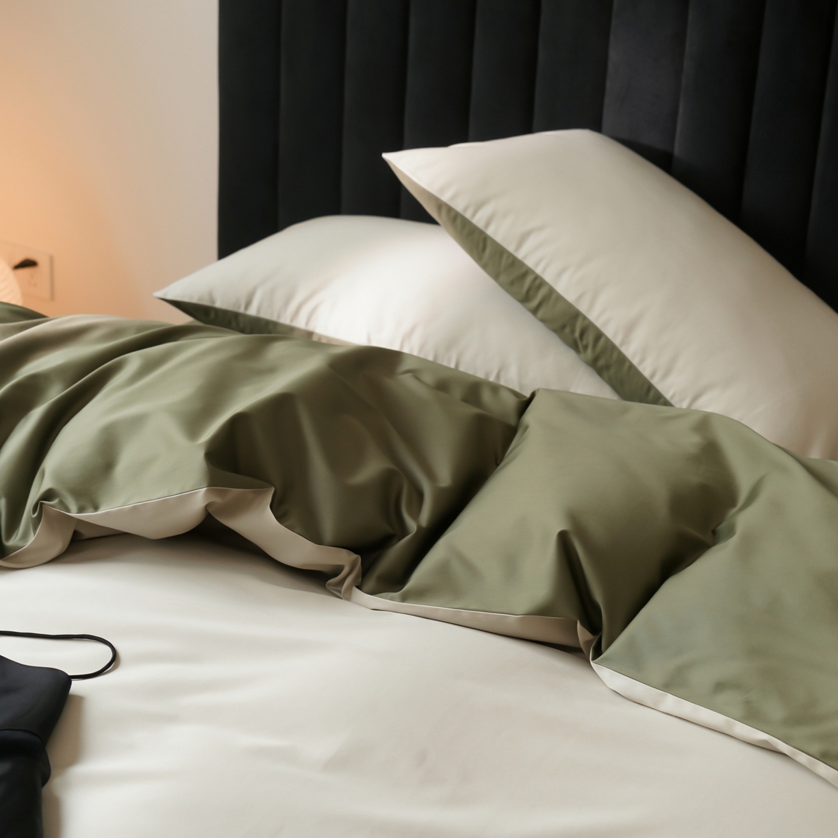 91家纺网 家纺一手货源 找家纺 玉宇阁家居 2026春夏新款50S双股全棉纯棉贡缎拼色四件套 苔原新绿