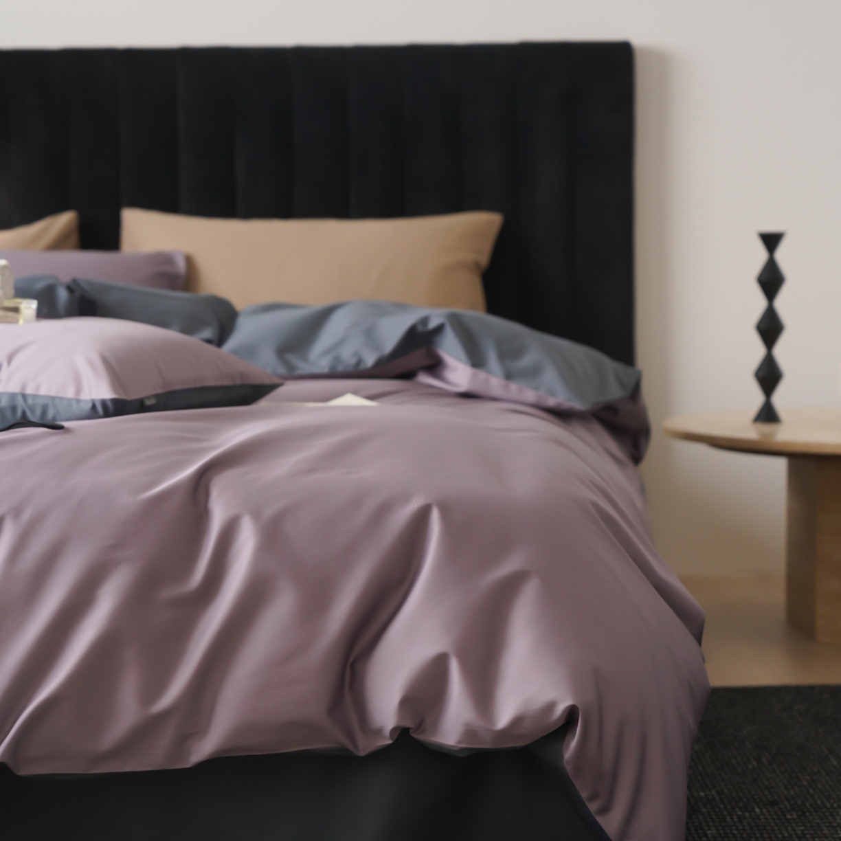 91家纺网 家纺一手货源 找家纺 玉宇阁家居 2026春夏新款50S双股全棉纯棉贡缎拼色四件套 暗夜星河