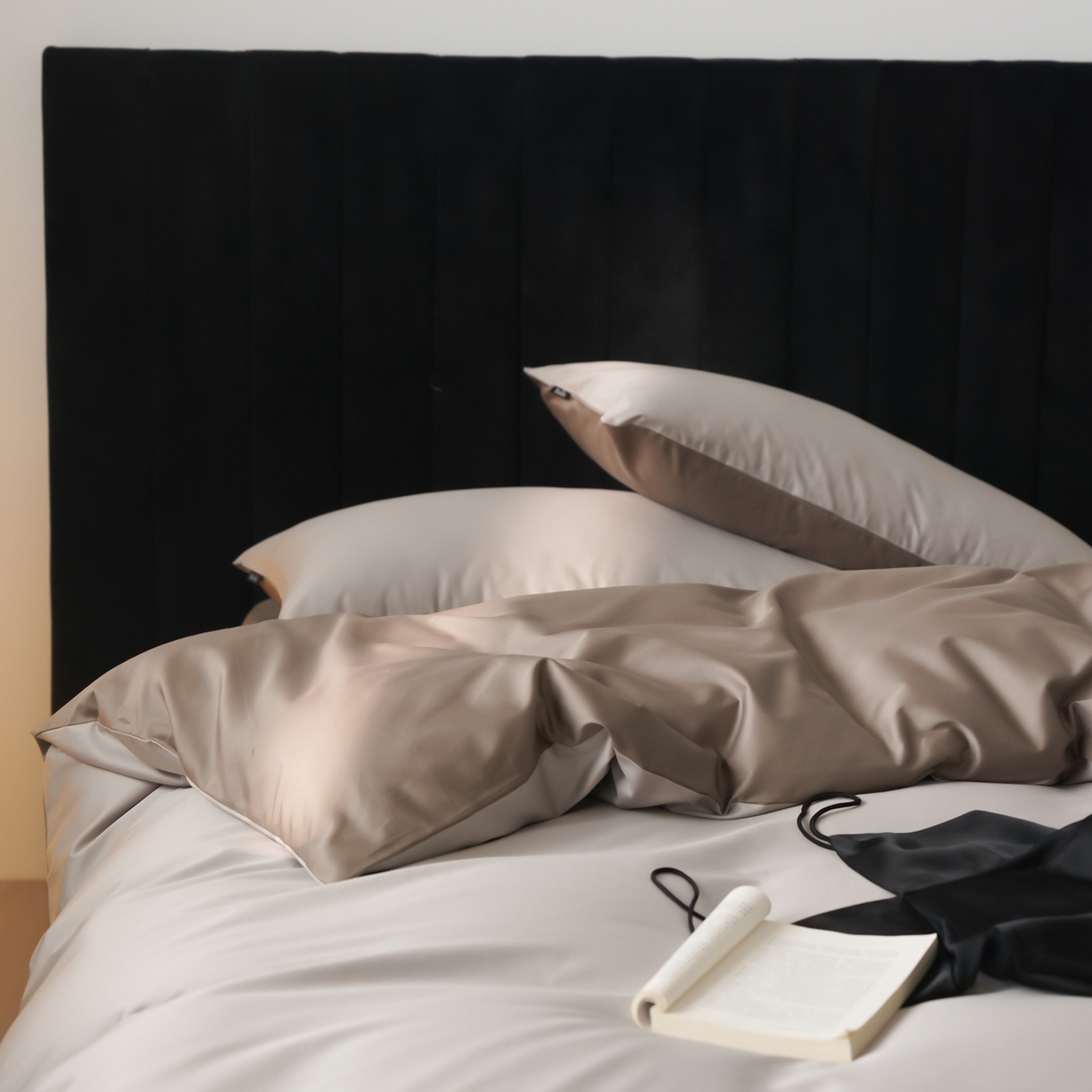 91家纺网 家纺一手货源 找家纺 玉宇阁家居 2026春夏新款50S双股全棉纯棉贡缎拼色四件套 春和日棕