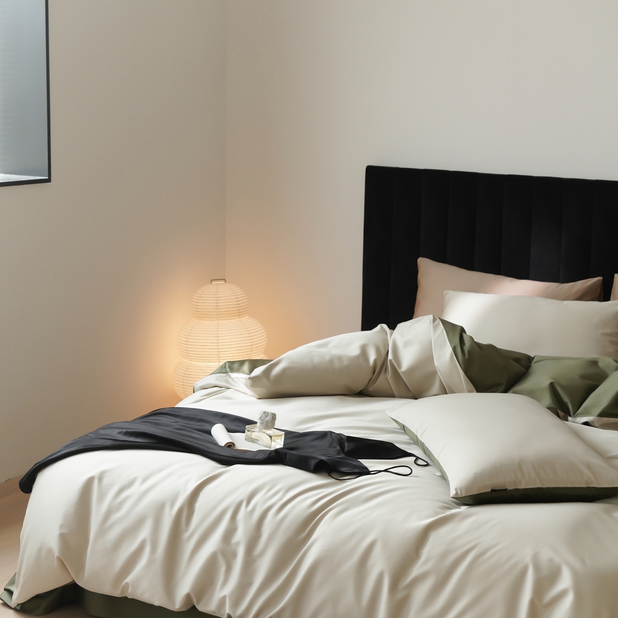 91家纺网 家纺一手货源 找家纺 玉宇阁家居 2026春夏新款50S双股全棉纯棉贡缎拼色四件套 苔原新绿