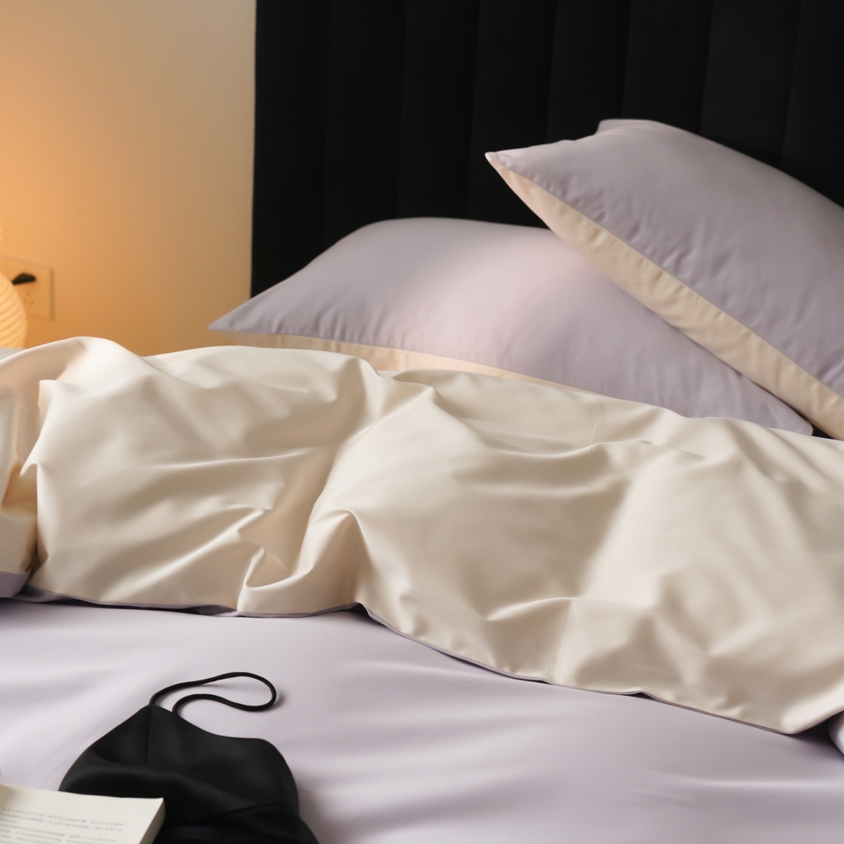 91家纺网 家纺一手货源 找家纺 玉宇阁家居 2026春夏新款50S双股全棉纯棉贡缎拼色四件套 珍珠紫玉