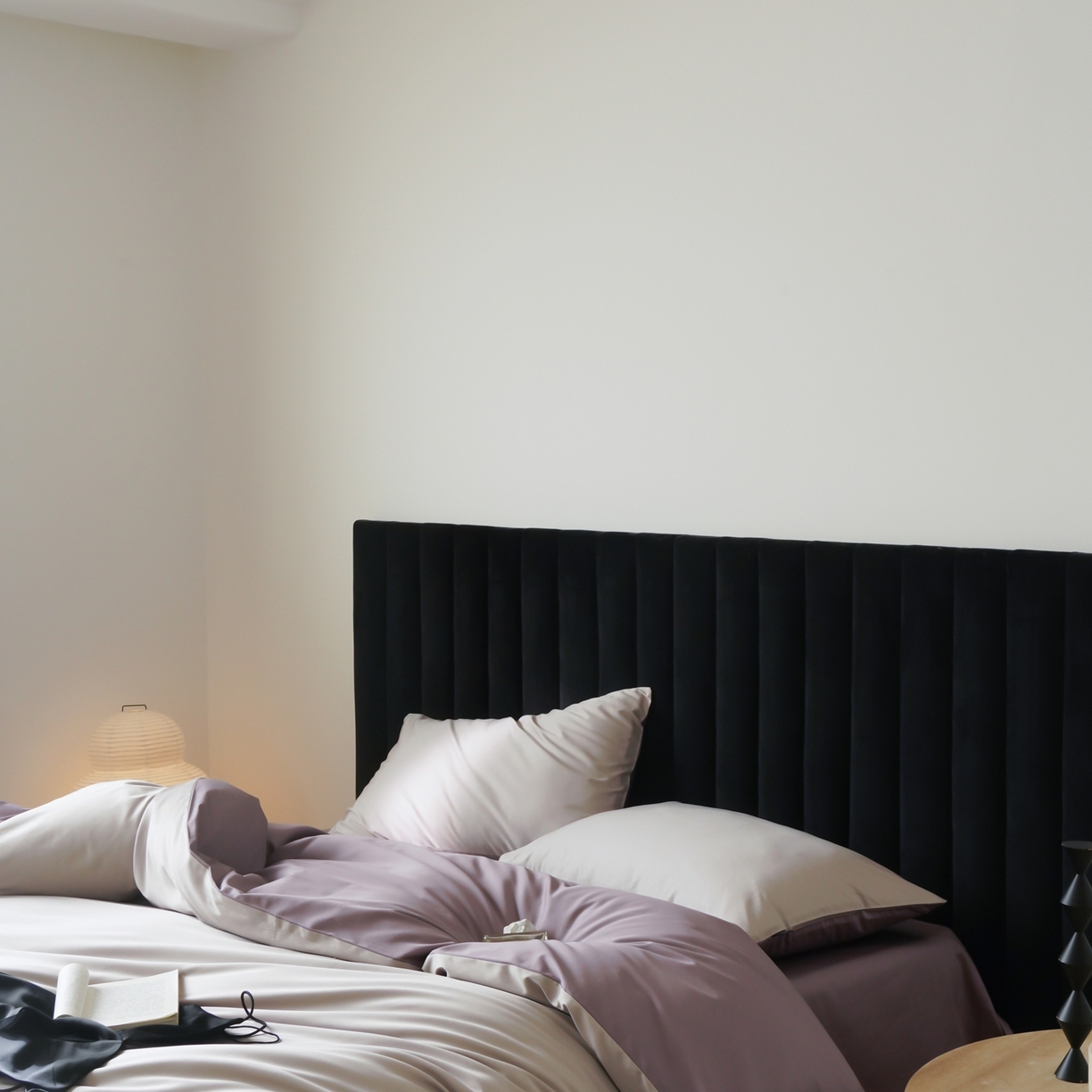 91家纺网 家纺一手货源 找家纺 玉宇阁家居 2026春夏新款50S双股全棉纯棉贡缎拼色四件套 空气灰紫