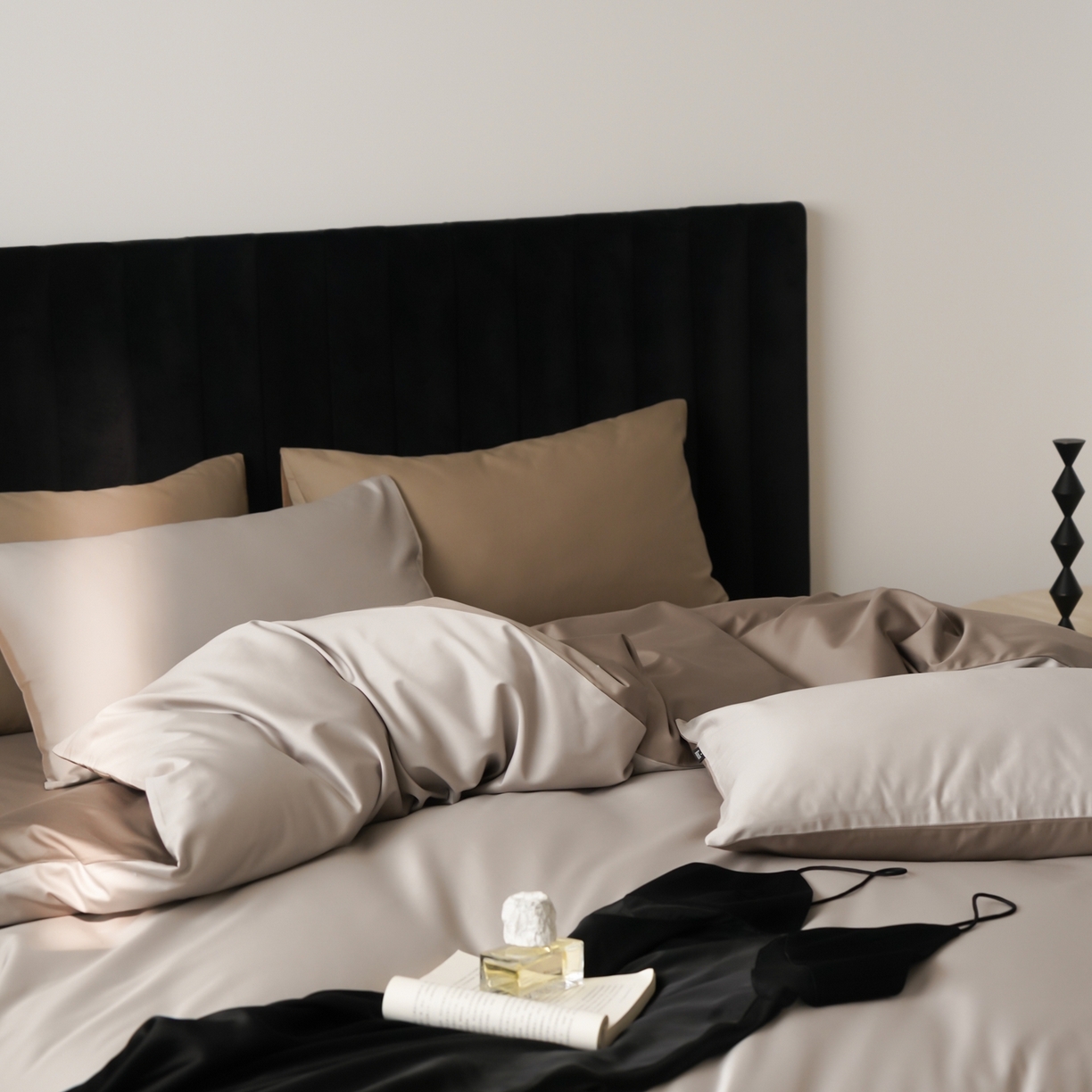 91家纺网 家纺一手货源 找家纺 玉宇阁家居 2026春夏新款50S双股全棉纯棉贡缎拼色四件套 春和日棕