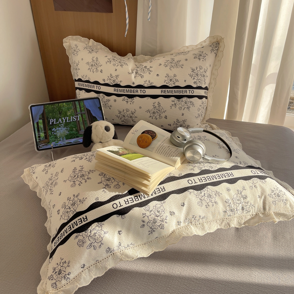 91家纺网 家纺一手货源 找家纺 梵克保罗 2026春夏新款全棉纯棉花边皱皱纱单夏被夏凉被空调被夏被四件套 墨序花